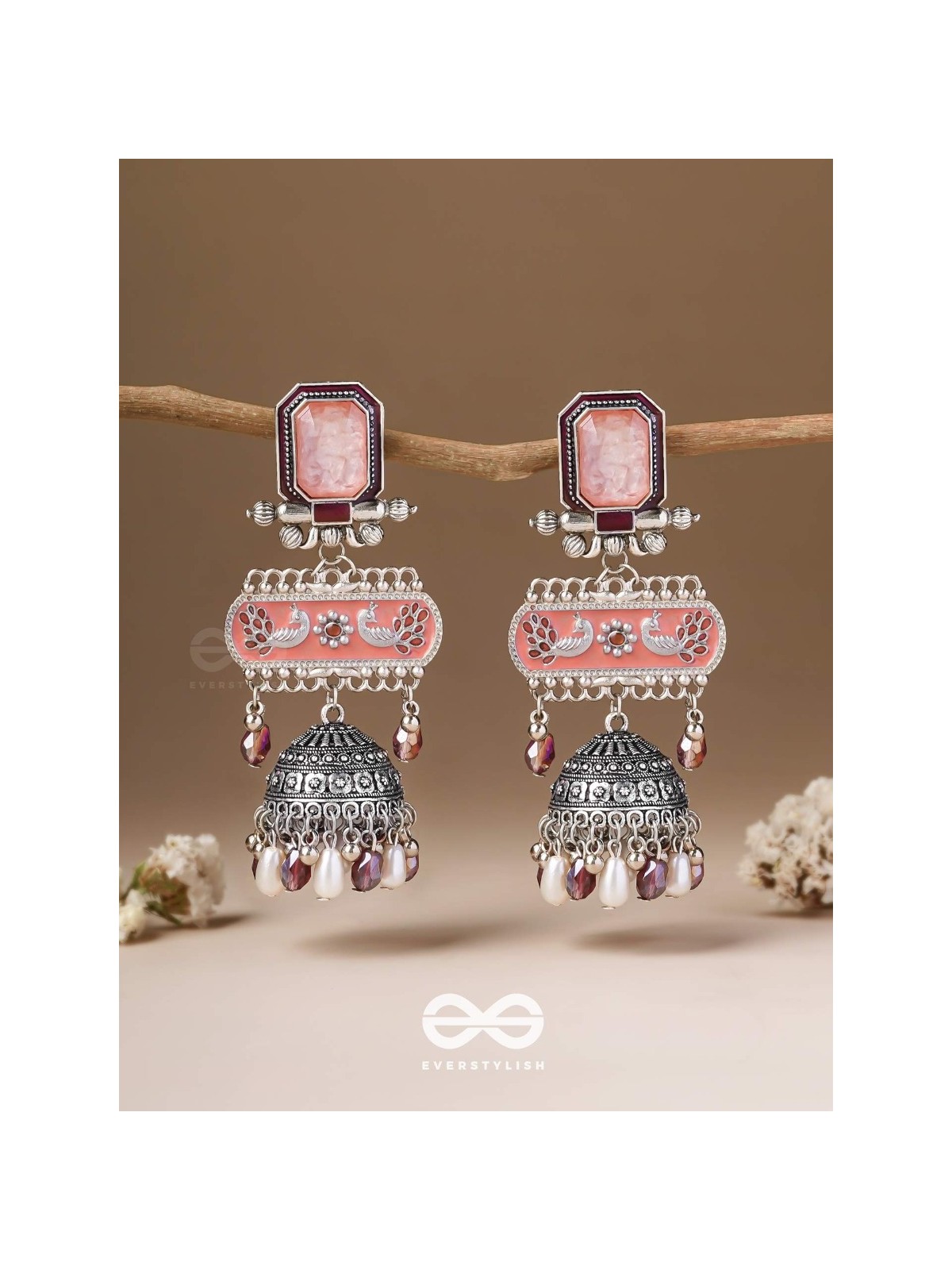 The Rosewood Nostalgia- Enamelled Oxidised Jhumka Earrings