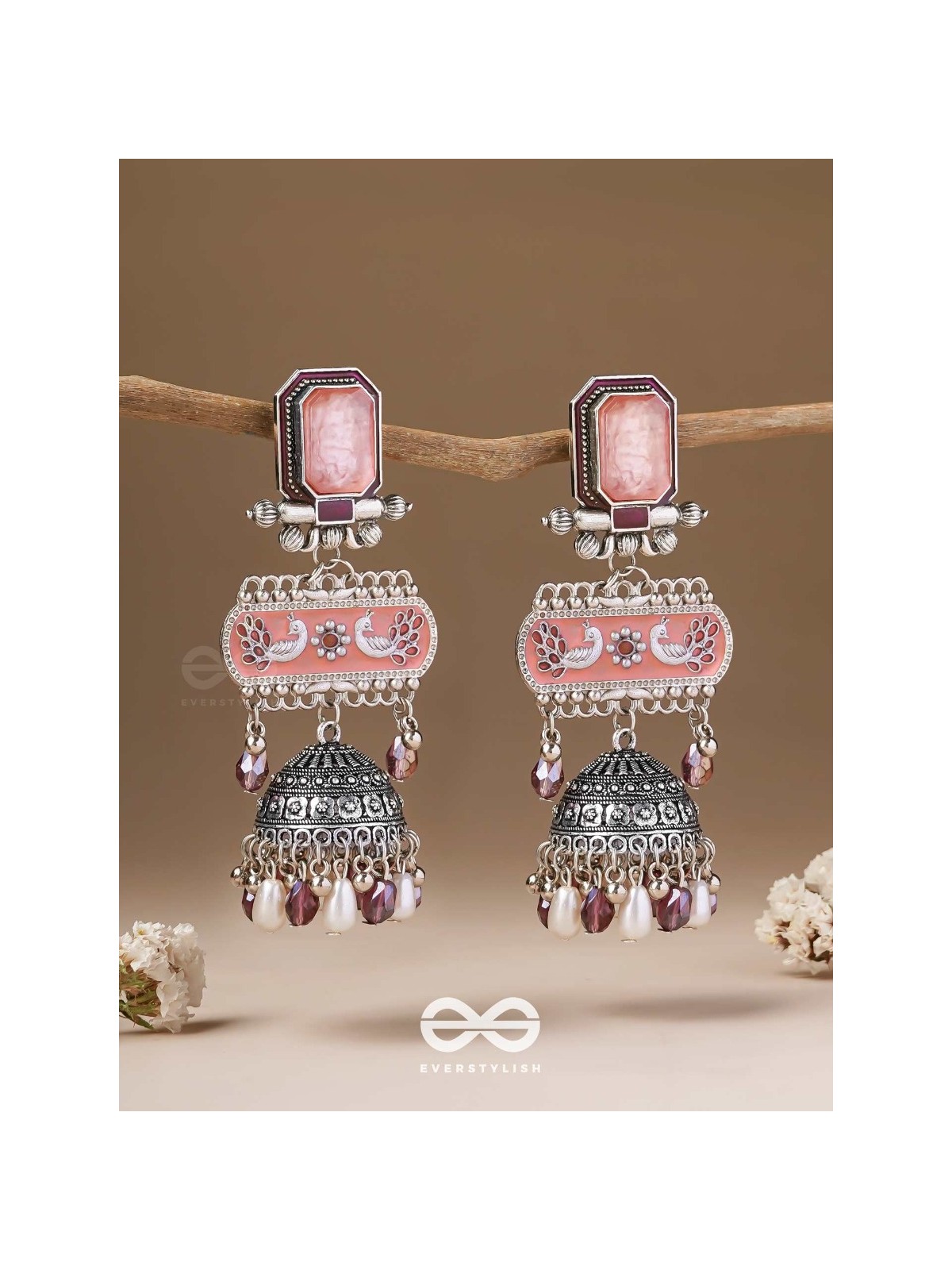 The Rosewood Nostalgia- Enamelled Oxidised Jhumka Earrings