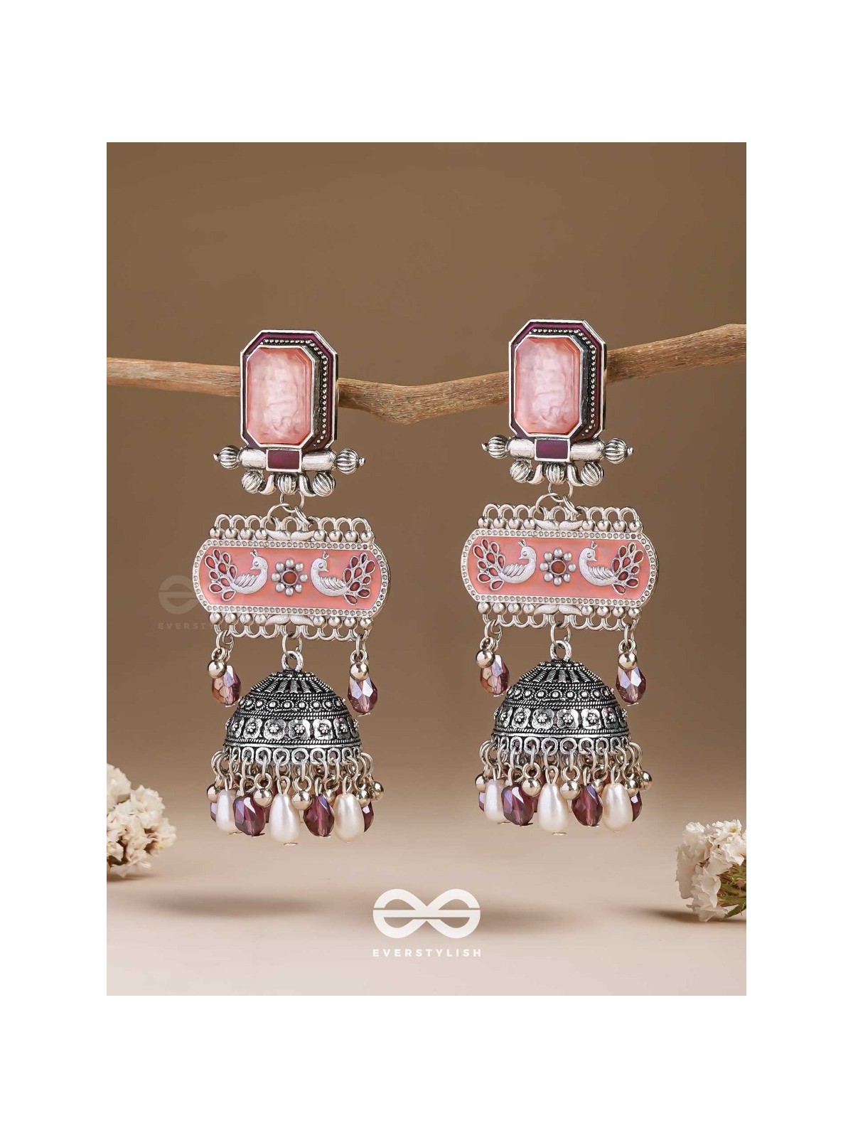 The Rosewood Nostalgia- Enamelled Oxidised Jhumka Earrings