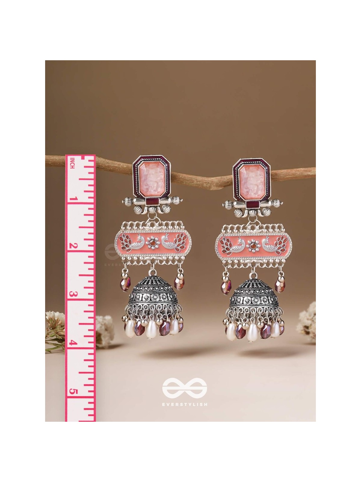 The Rosewood Nostalgia- Enamelled Oxidised Jhumka Earrings