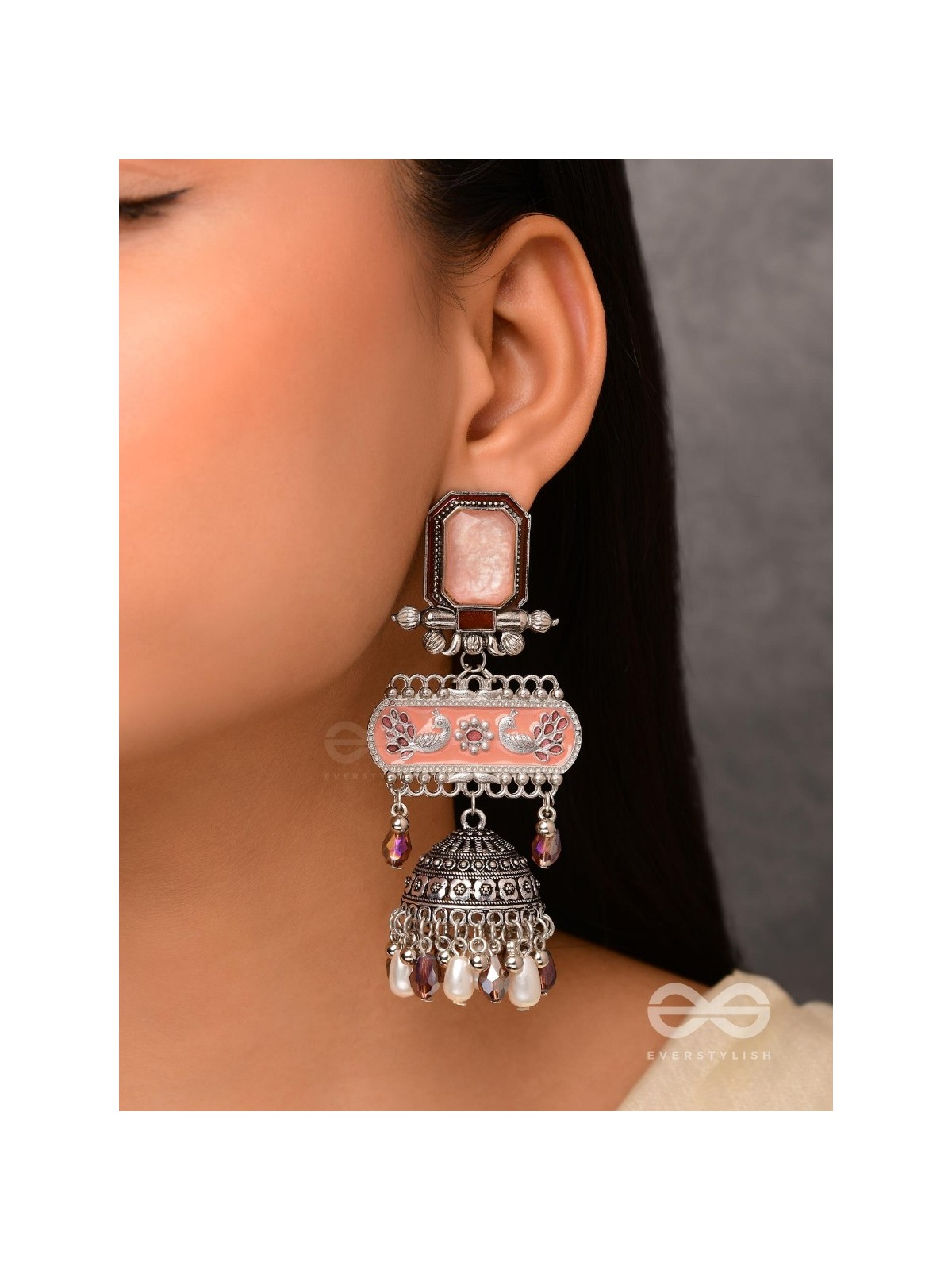 The Rosewood Nostalgia- Enamelled Oxidised Jhumka Earrings