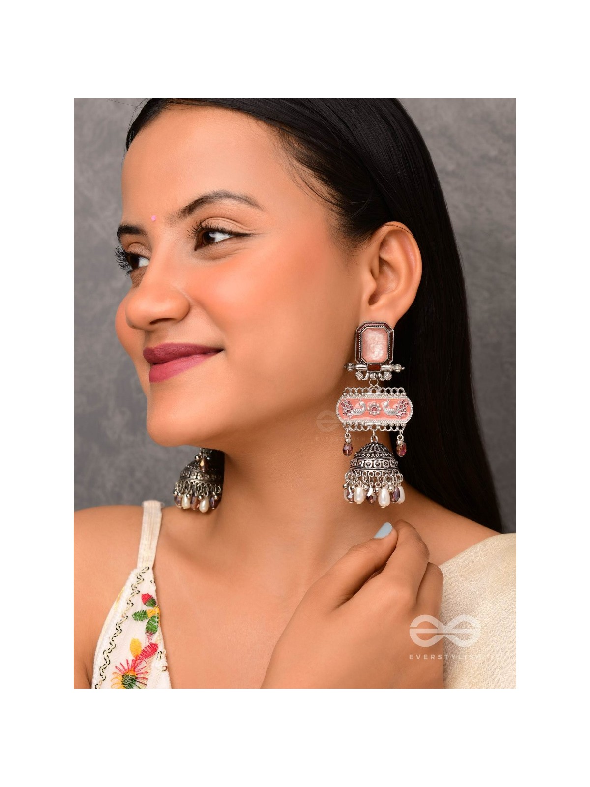 The Rosewood Nostalgia- Enamelled Oxidised Jhumka Earrings