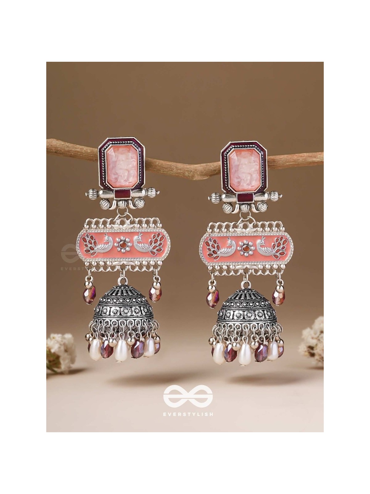 The Rosewood Nostalgia- Enamelled Oxidised Jhumka Earrings