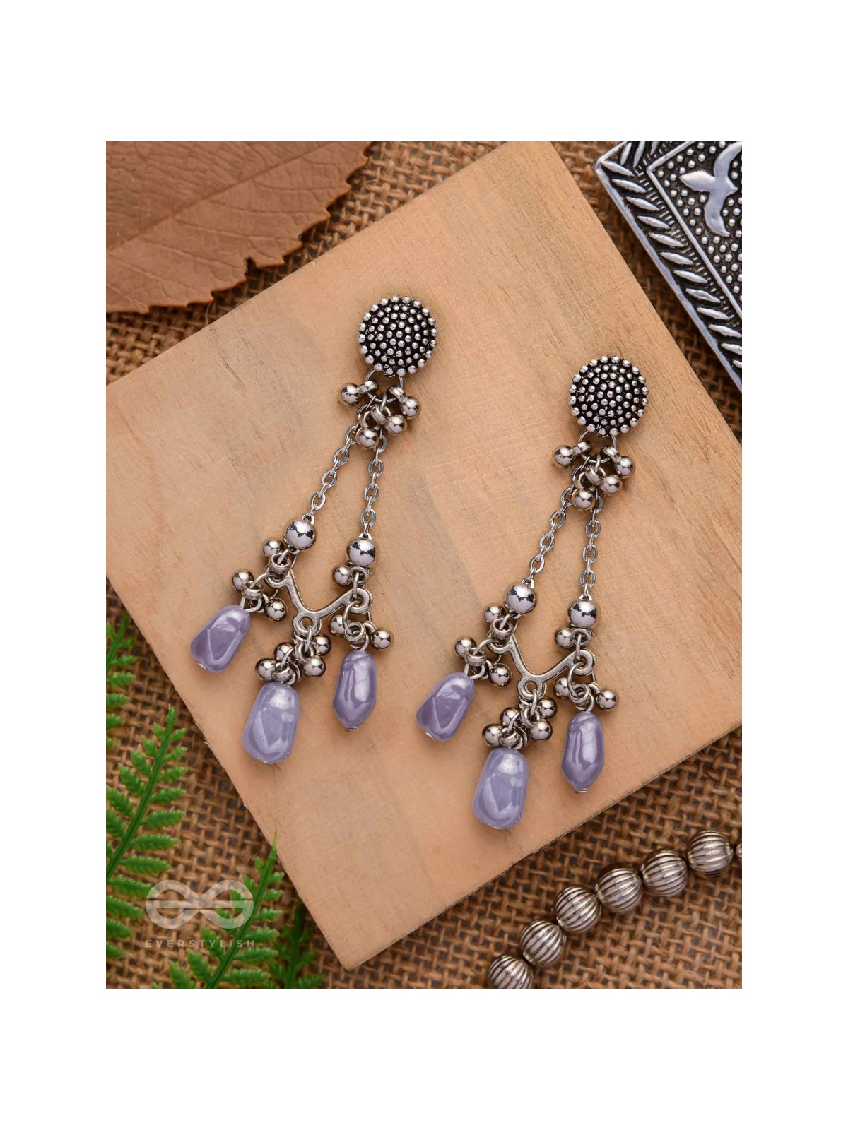 The Lilac Craze- Glass Drops Oxidised Earrings