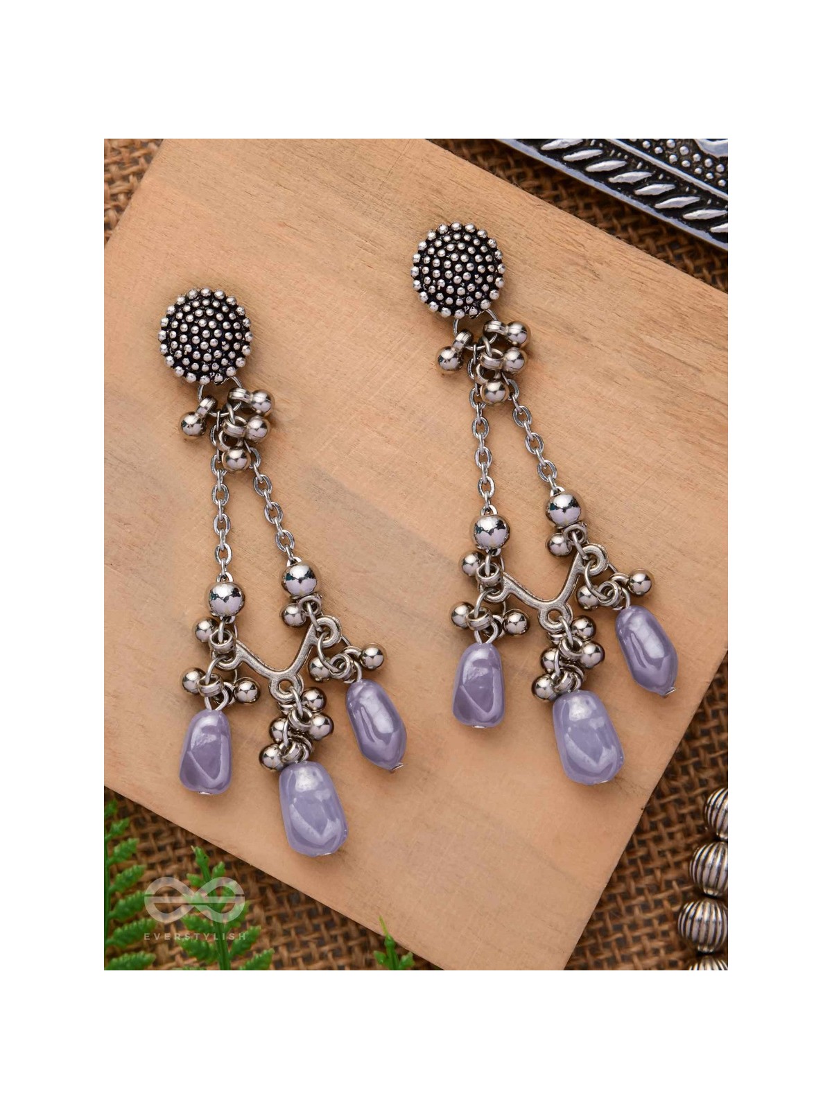 The Lilac Craze- Glass Drops Oxidised Earrings