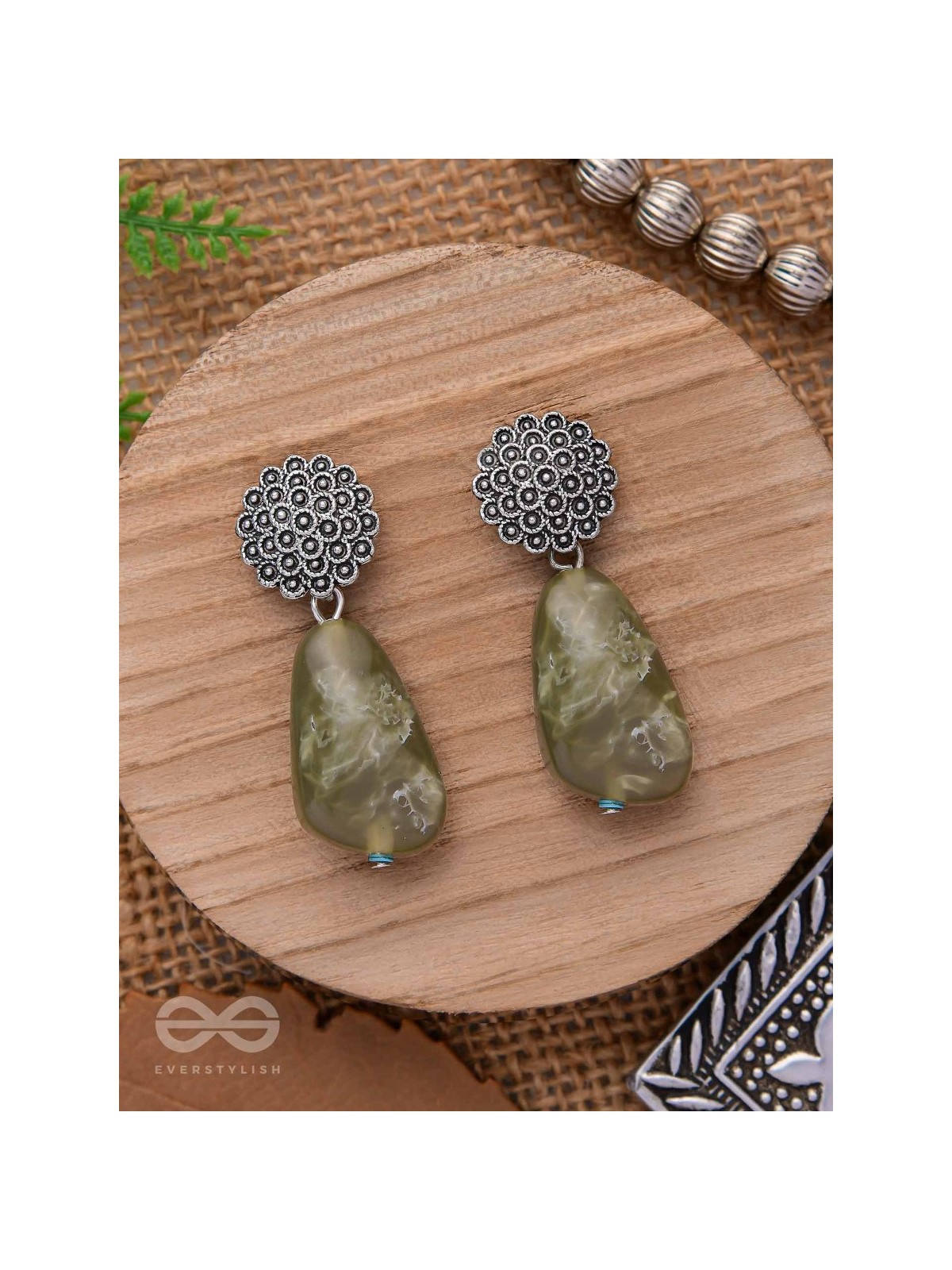 The Greenland Mist- Stone Oxidised Earrings