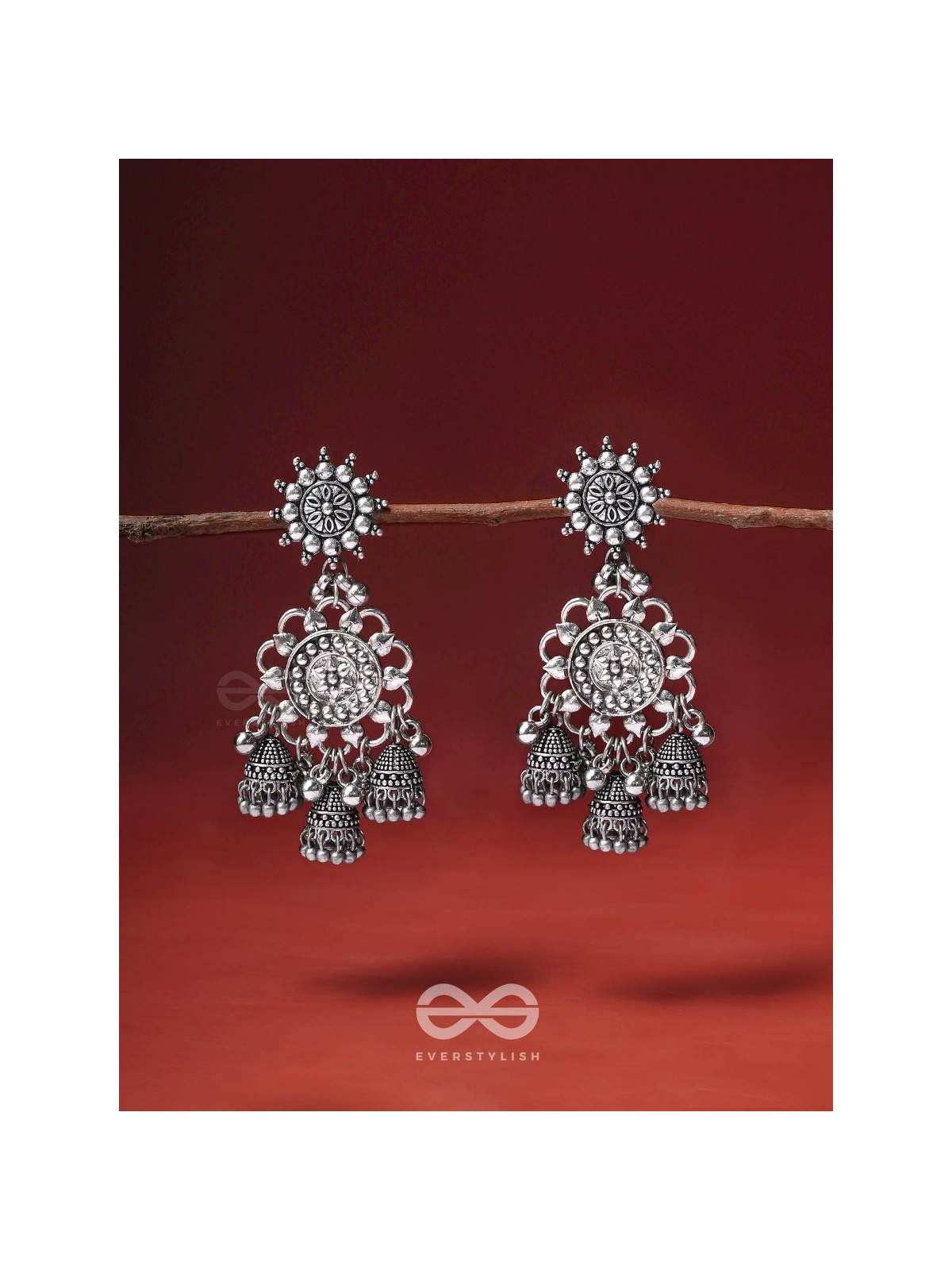 The Moon Flower- Oxidised Earrings