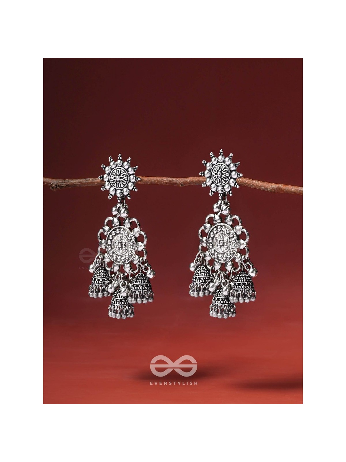 The Moon Flower- Oxidised Earrings