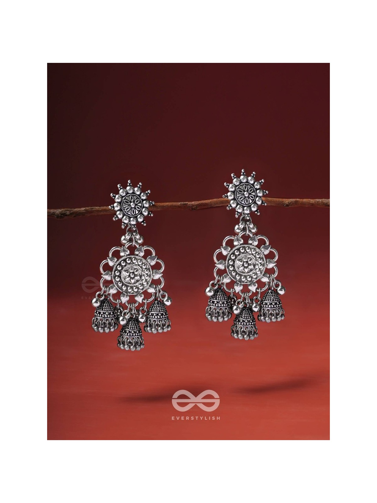 The Moon Flower- Oxidised Earrings