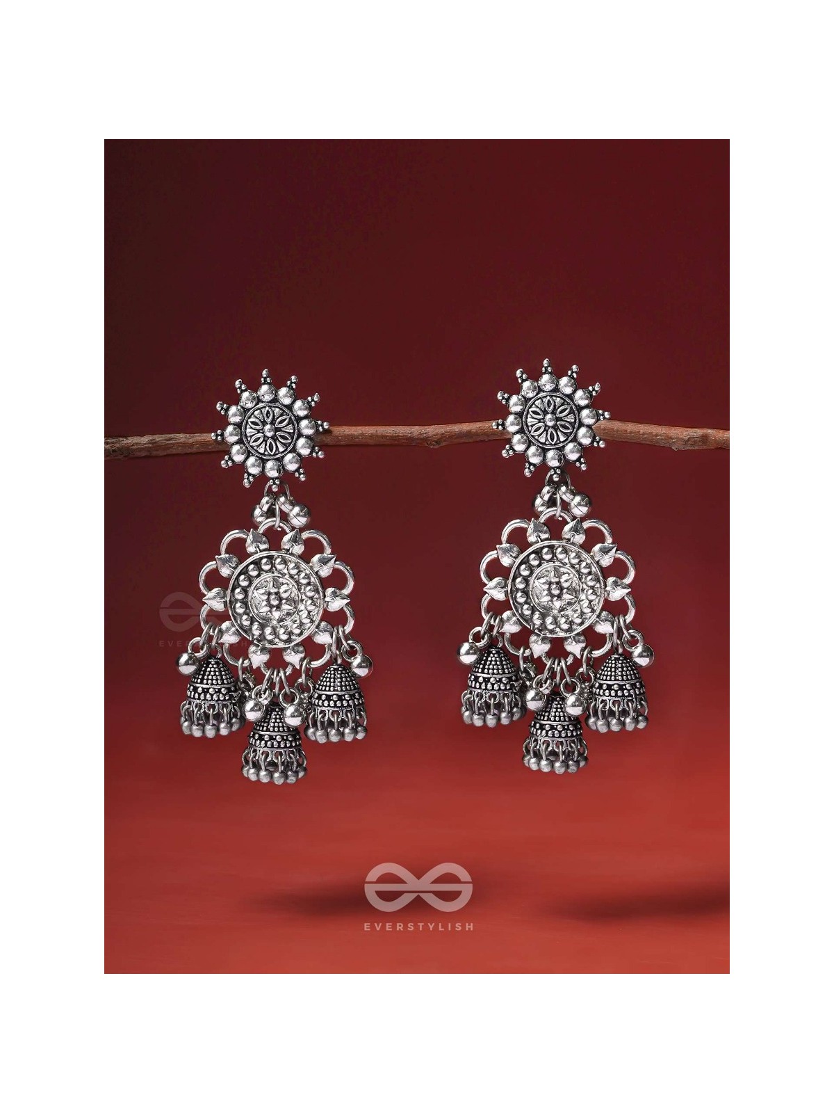 The Moon Flower- Oxidised Earrings