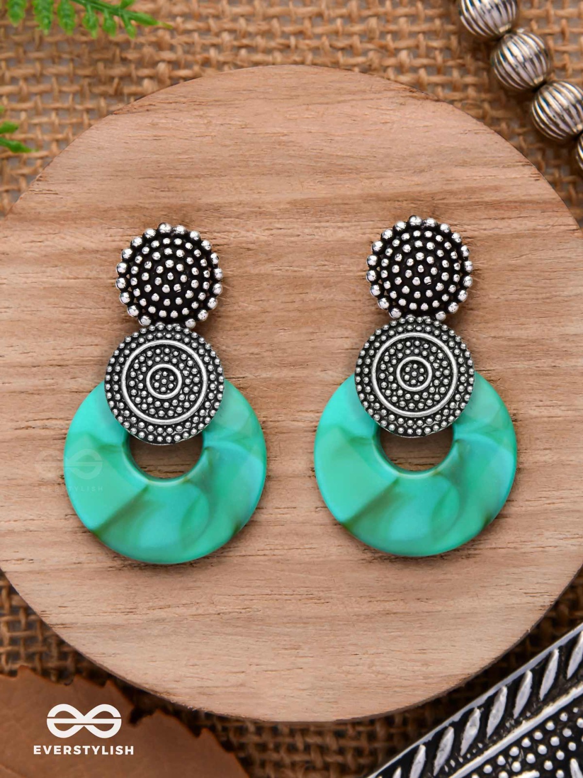 The Teal Twirls- Oxidised Earrings