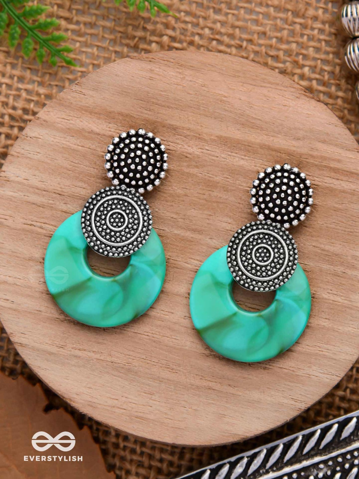 The Teal Twirls- Oxidised Earrings
