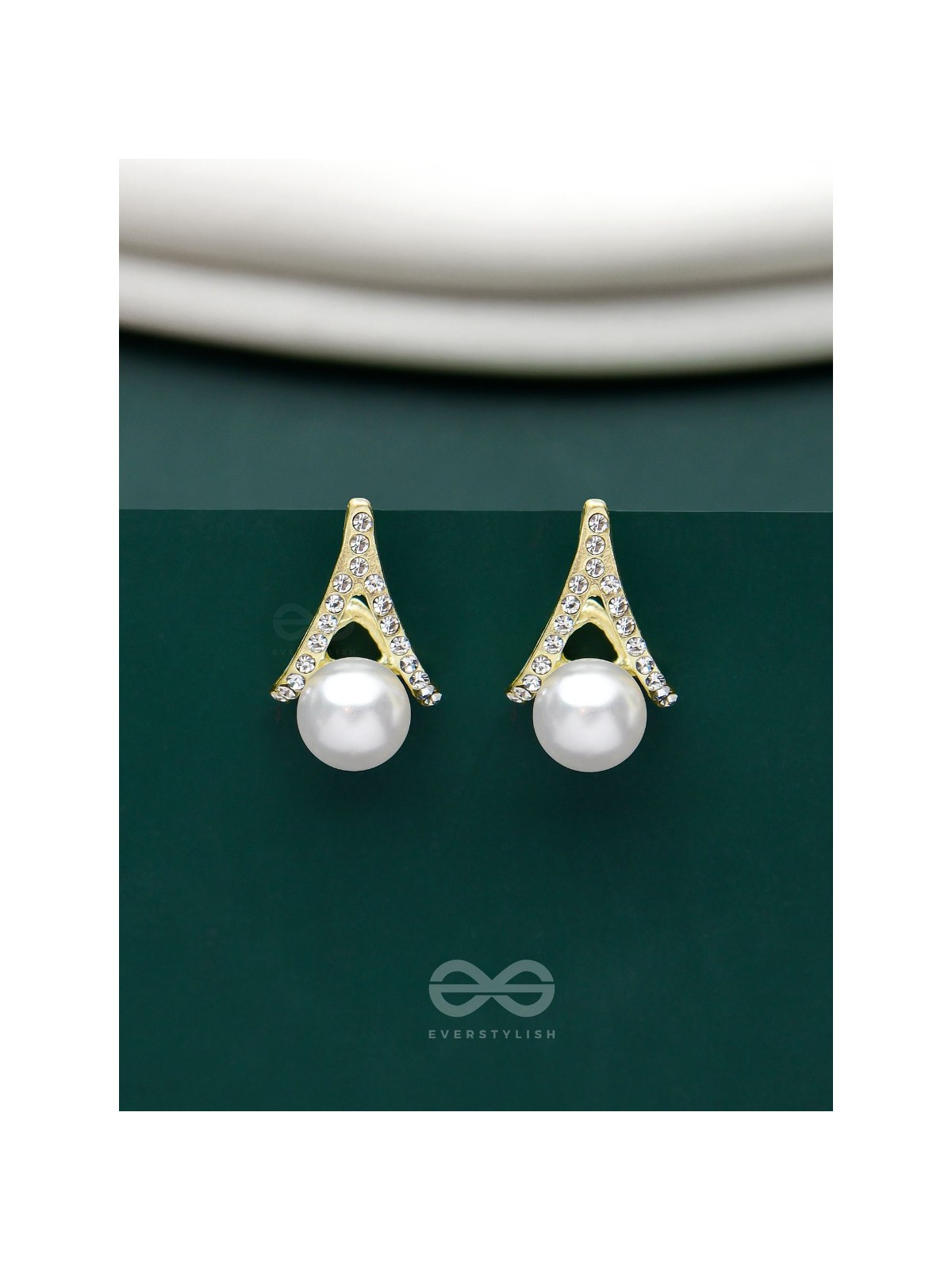 Glimmering Pearls - Golden Embellished Earrings