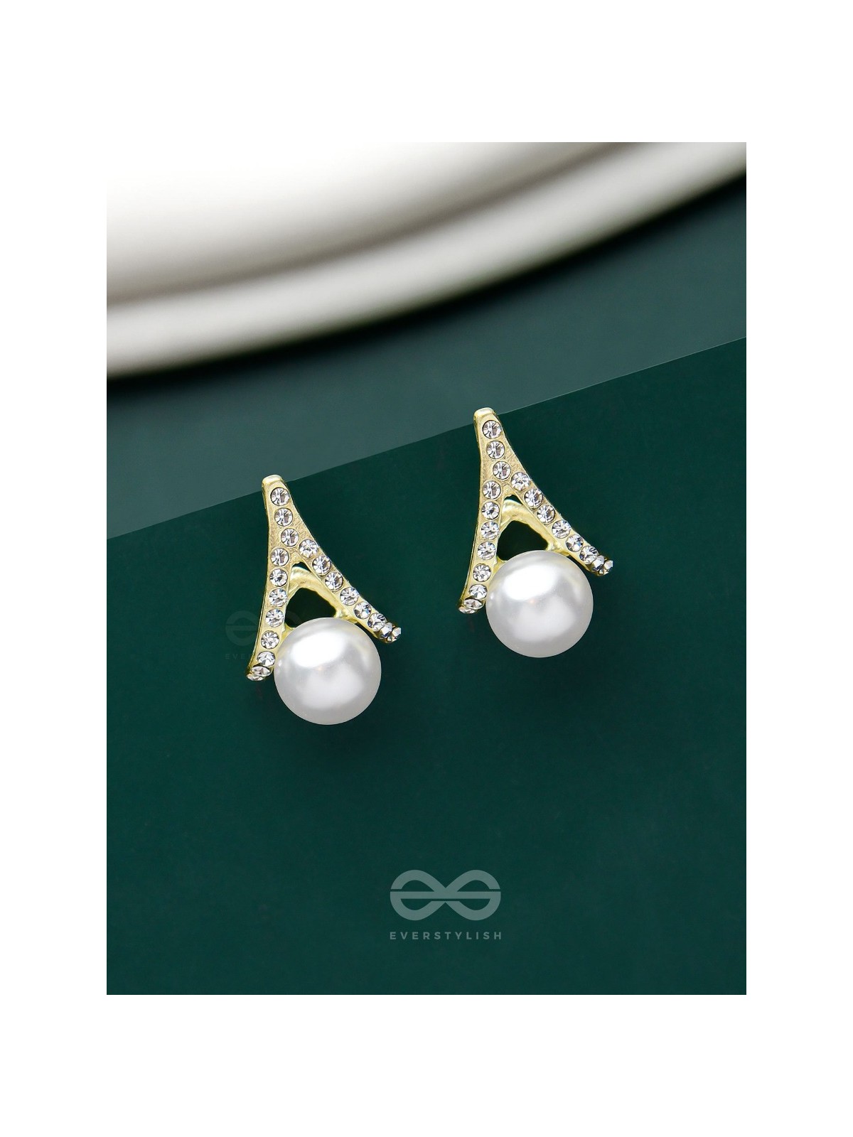 Glimmering Pearls - Golden Embellished Earrings