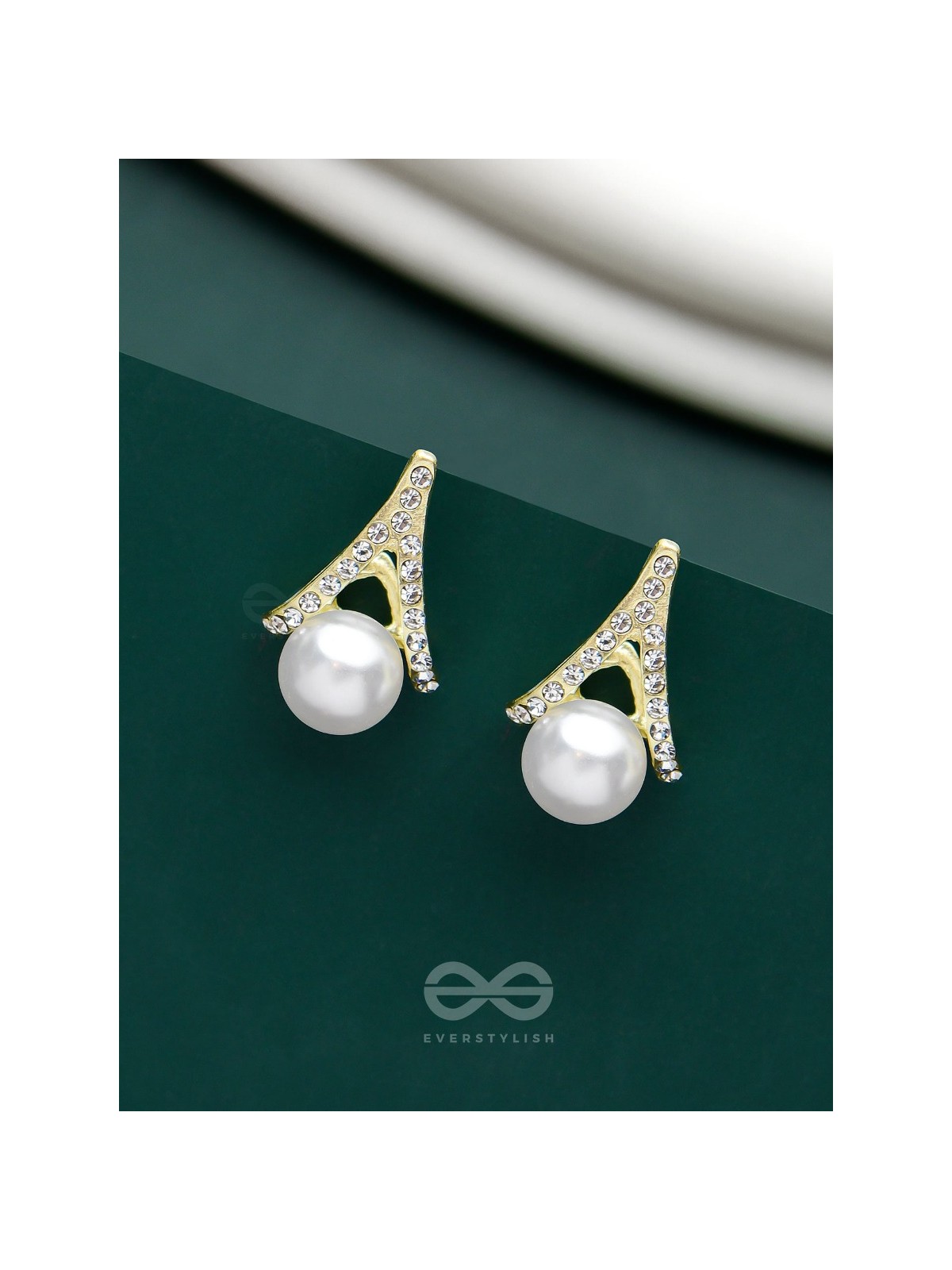 Glimmering Pearls - Golden Embellished Earrings