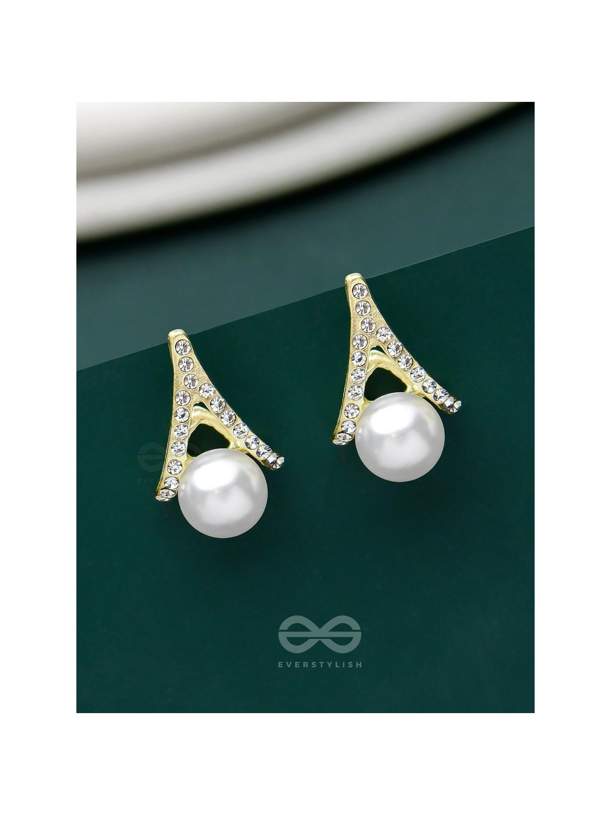 Glimmering Pearls - Golden Embellished Earrings