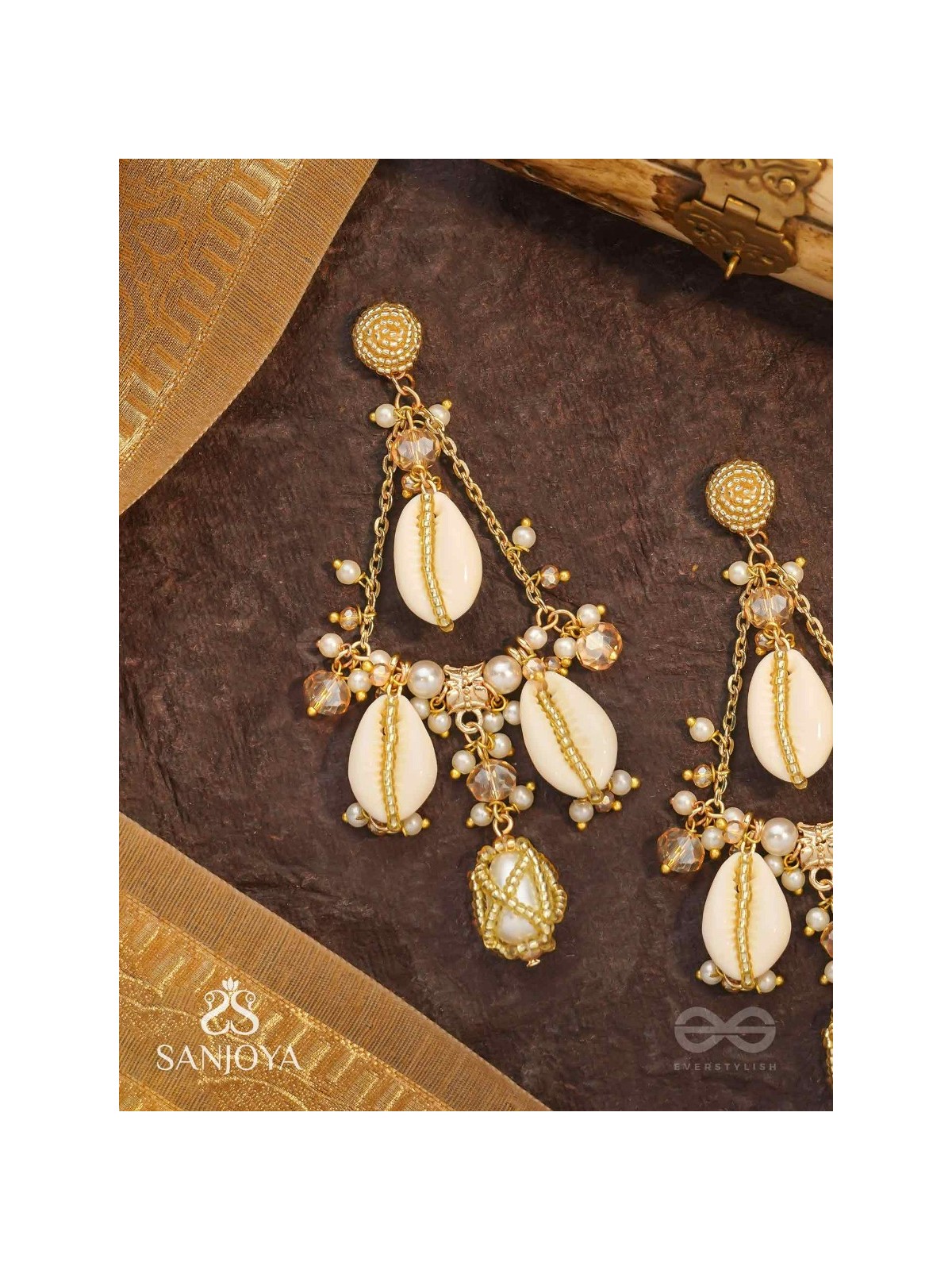 Varnaka - Sunlit Shell Charms - Beads And Shells Hand Embroidered Earrings