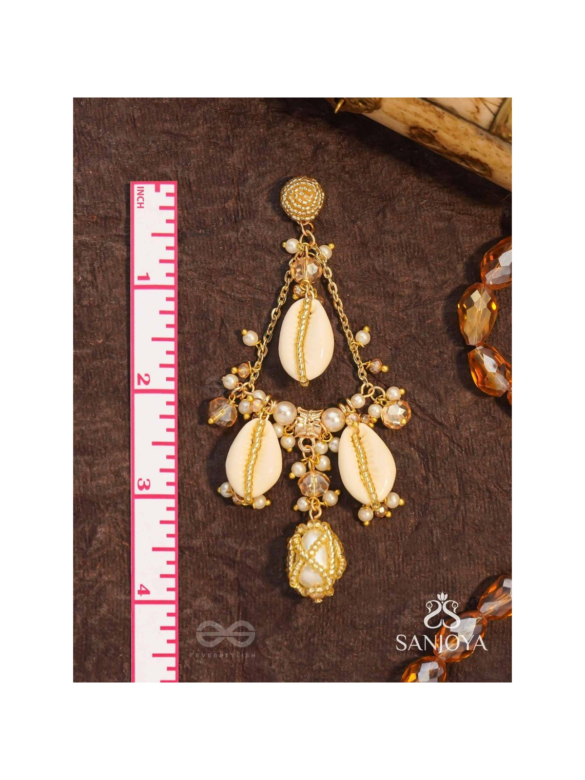 Varnaka - Sunlit Shell Charms - Beads And Shells Hand Embroidered Earrings