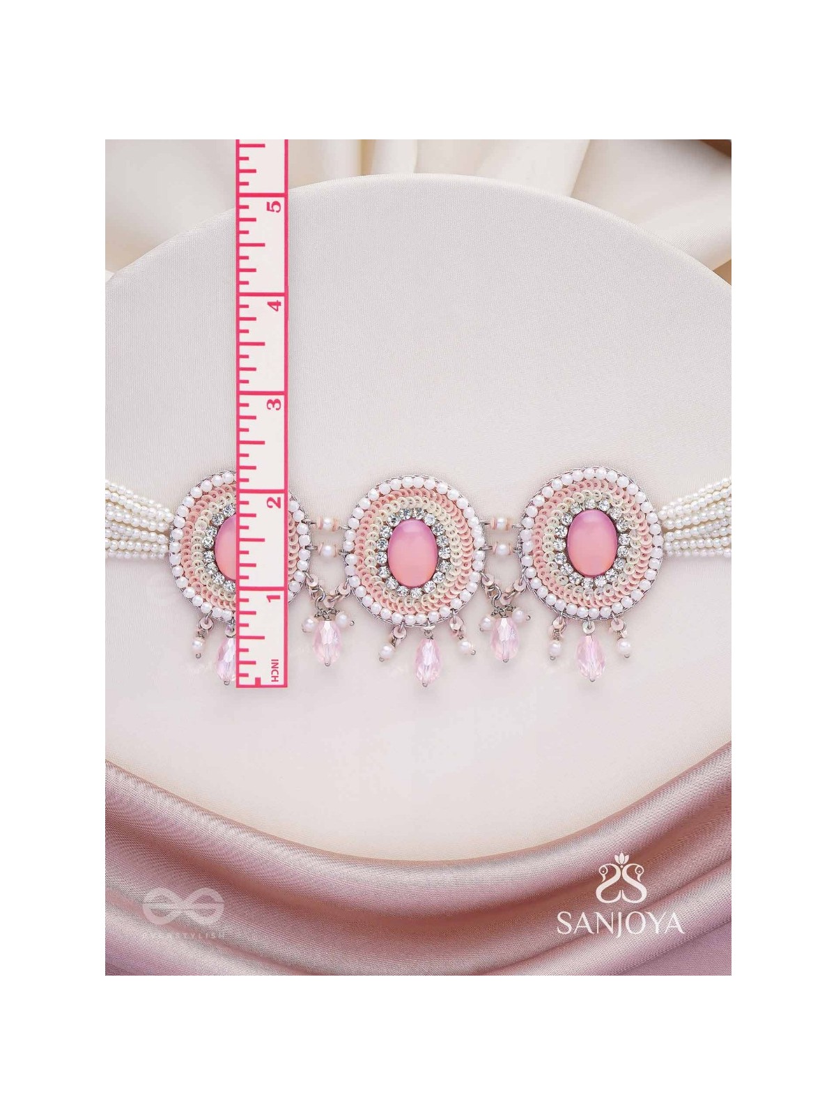 Nishru - Life In Spring - Stones, Glass Drops And Beads Hand Embroidered Neckpiece