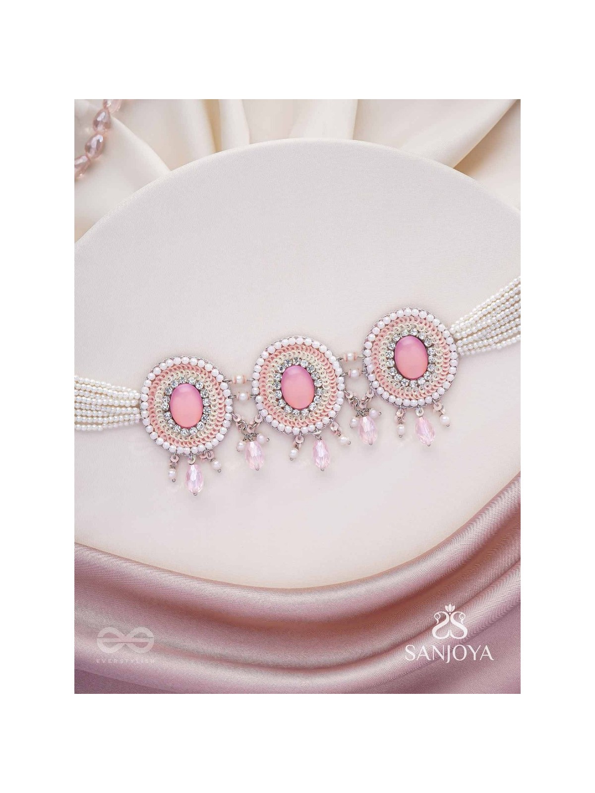 Nishru - Life In Spring - Stones, Glass Drops And Beads Hand Embroidered Neckpiece