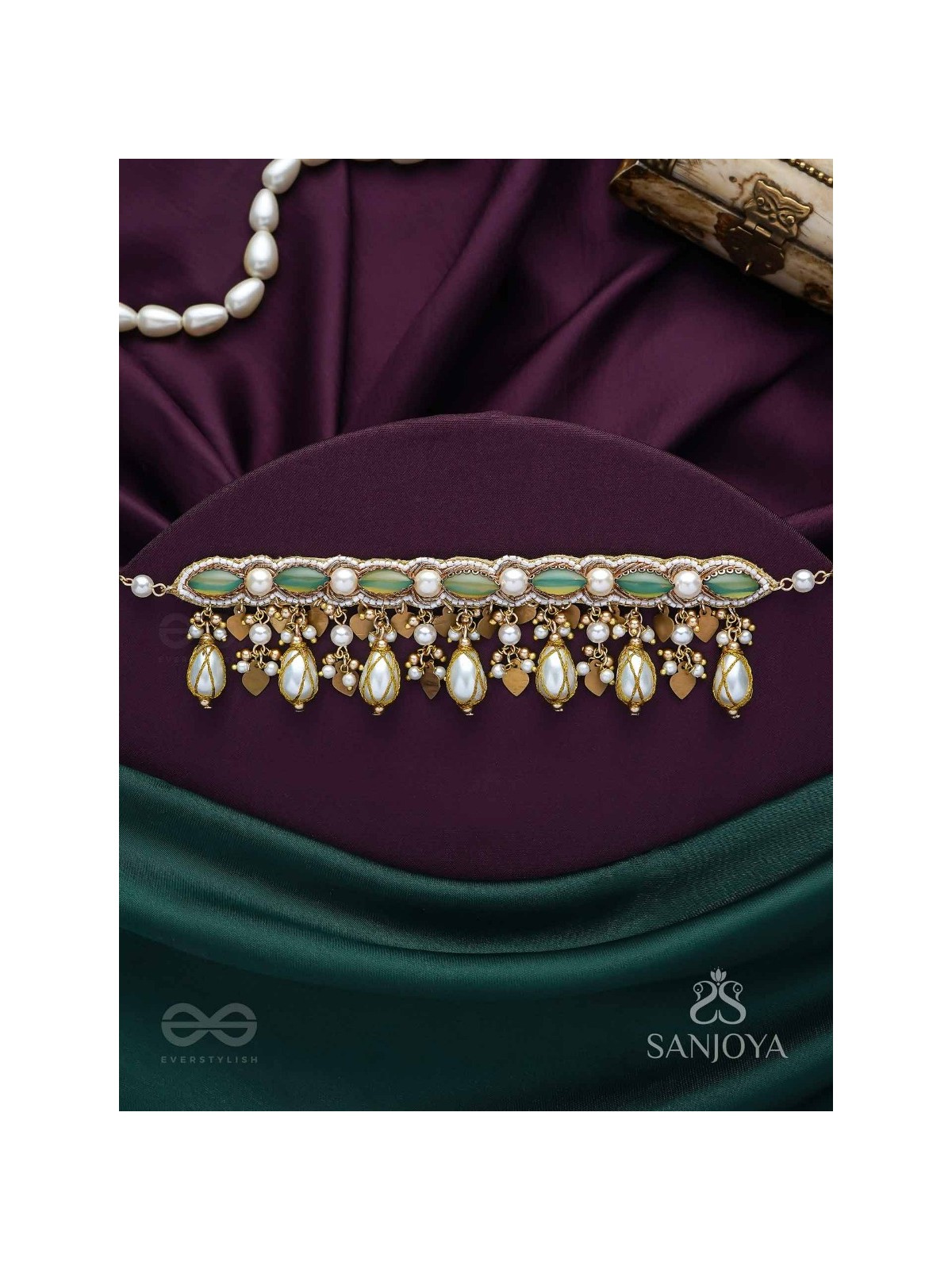 Haridvarna - Gilded Meadow Finery - Pearls, Stones And Beads Hand Embroidered Neckpiece