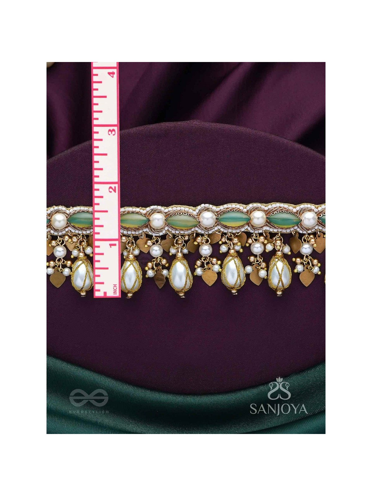 Haridvarna - Gilded Meadow Finery - Pearls, Stones And Beads Hand Embroidered Neckpiece