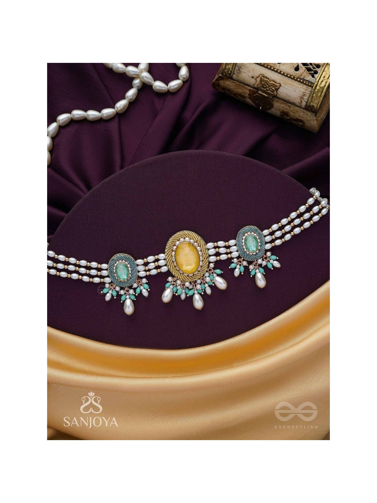 Divitmat - The Heavenly Skies - Stone And Beads Hand Embroidered Neckpiece