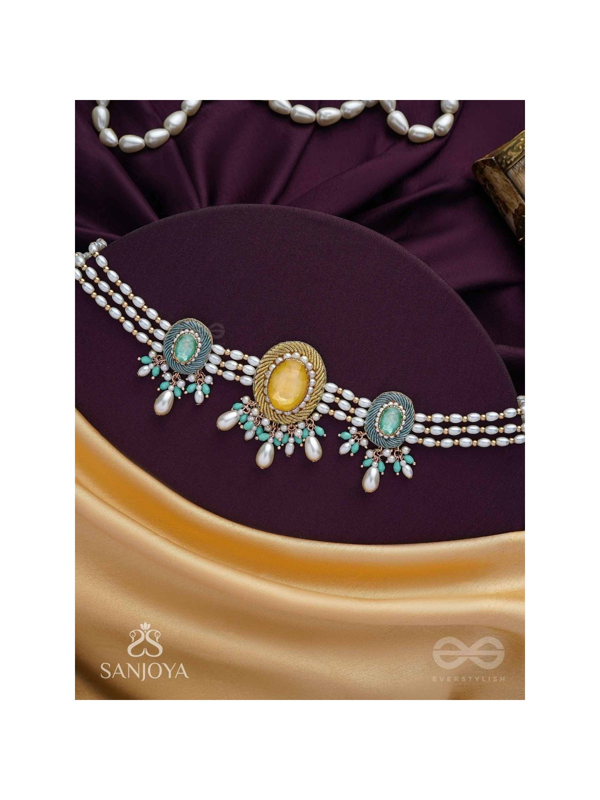 Divitmat - The Heavenly Skies - Stone And Beads Hand Embroidered Neckpiece