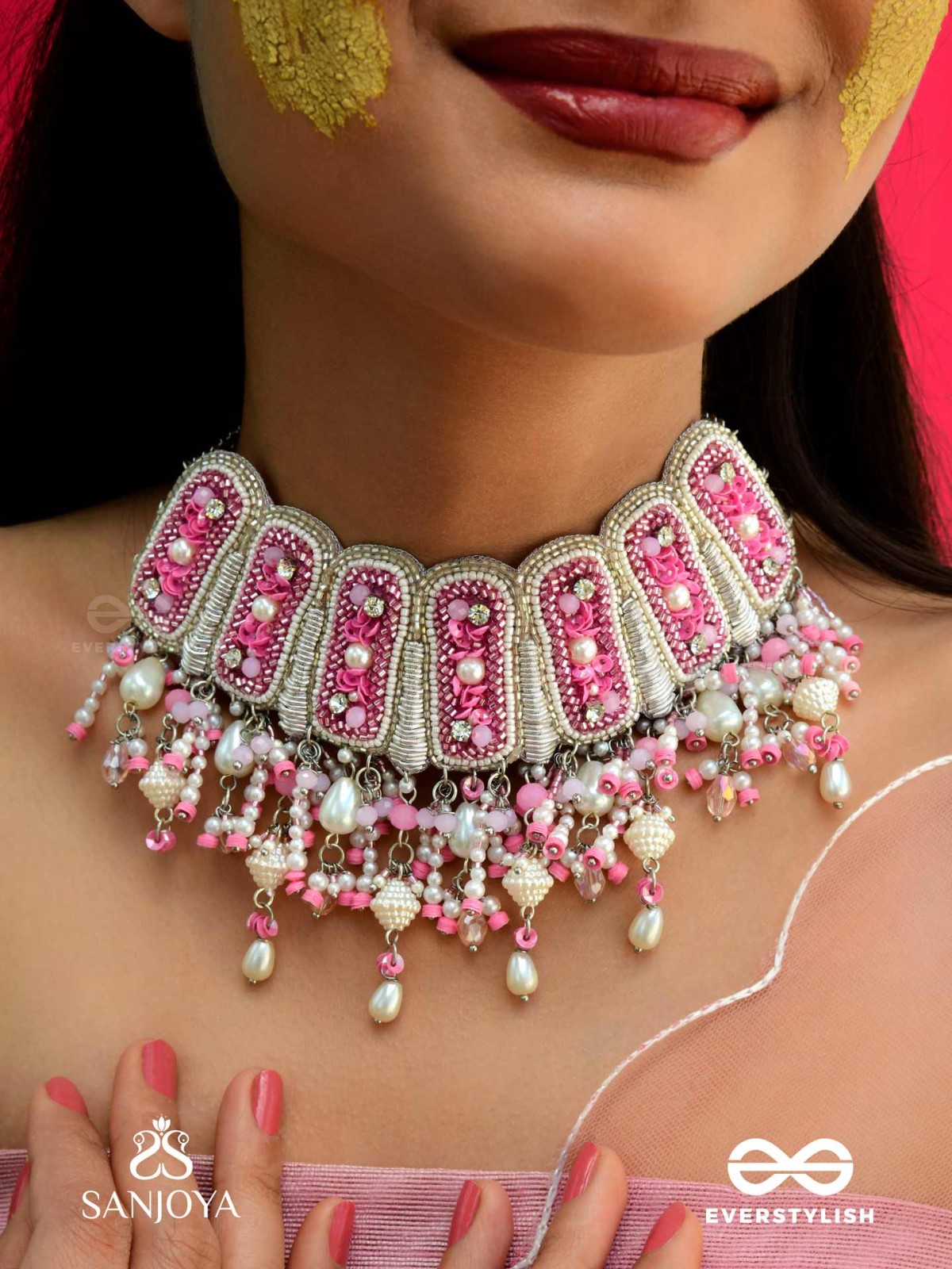 Bhavaneri- Dance In The Heaven- Pearls, Cutdana And Beads Hand Embroidered Choker Neckpiece