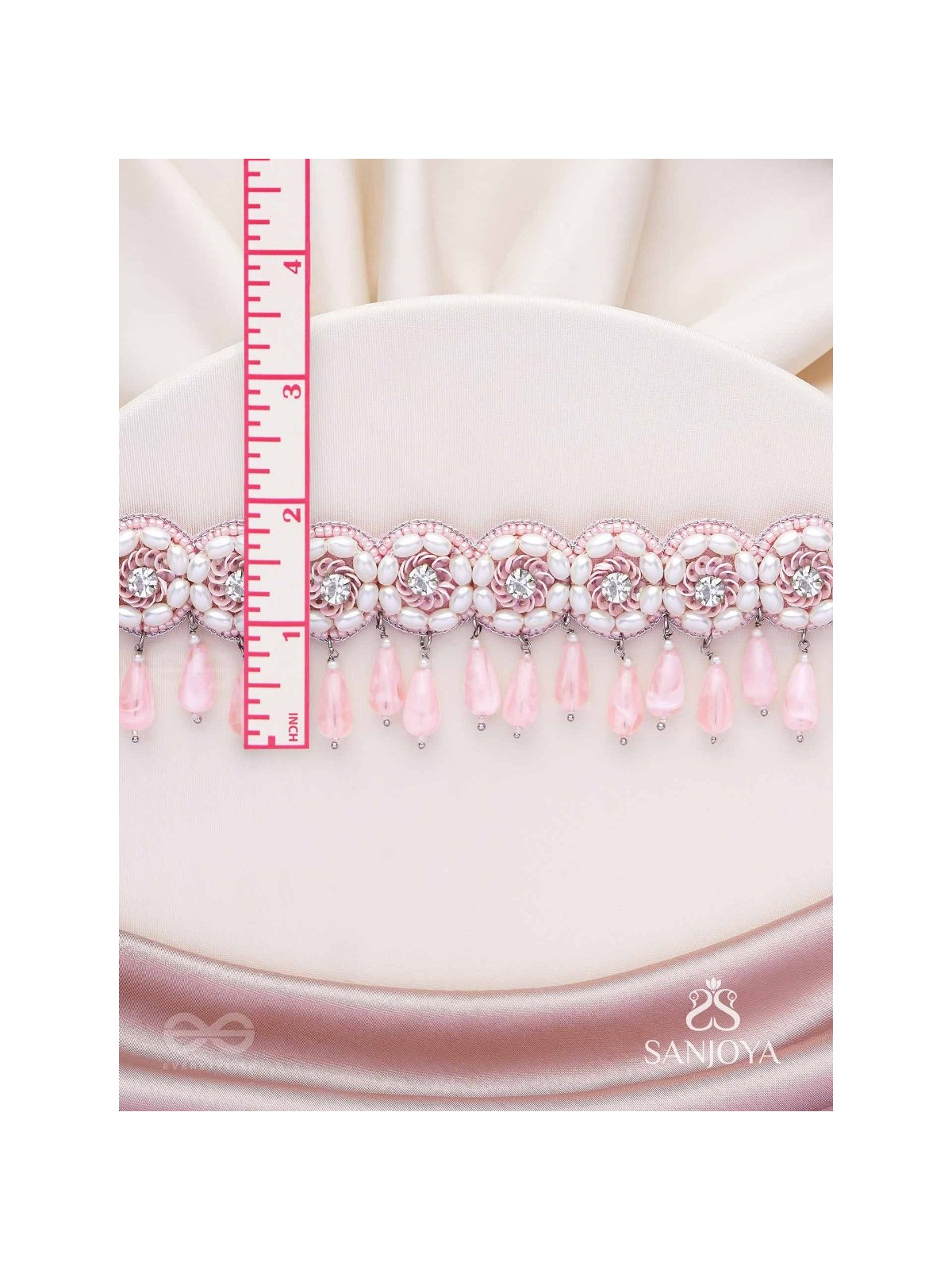 Aravindini - The Love Rose - Stone, Beads And Glass Drops Hand Embroidered Neckpiece