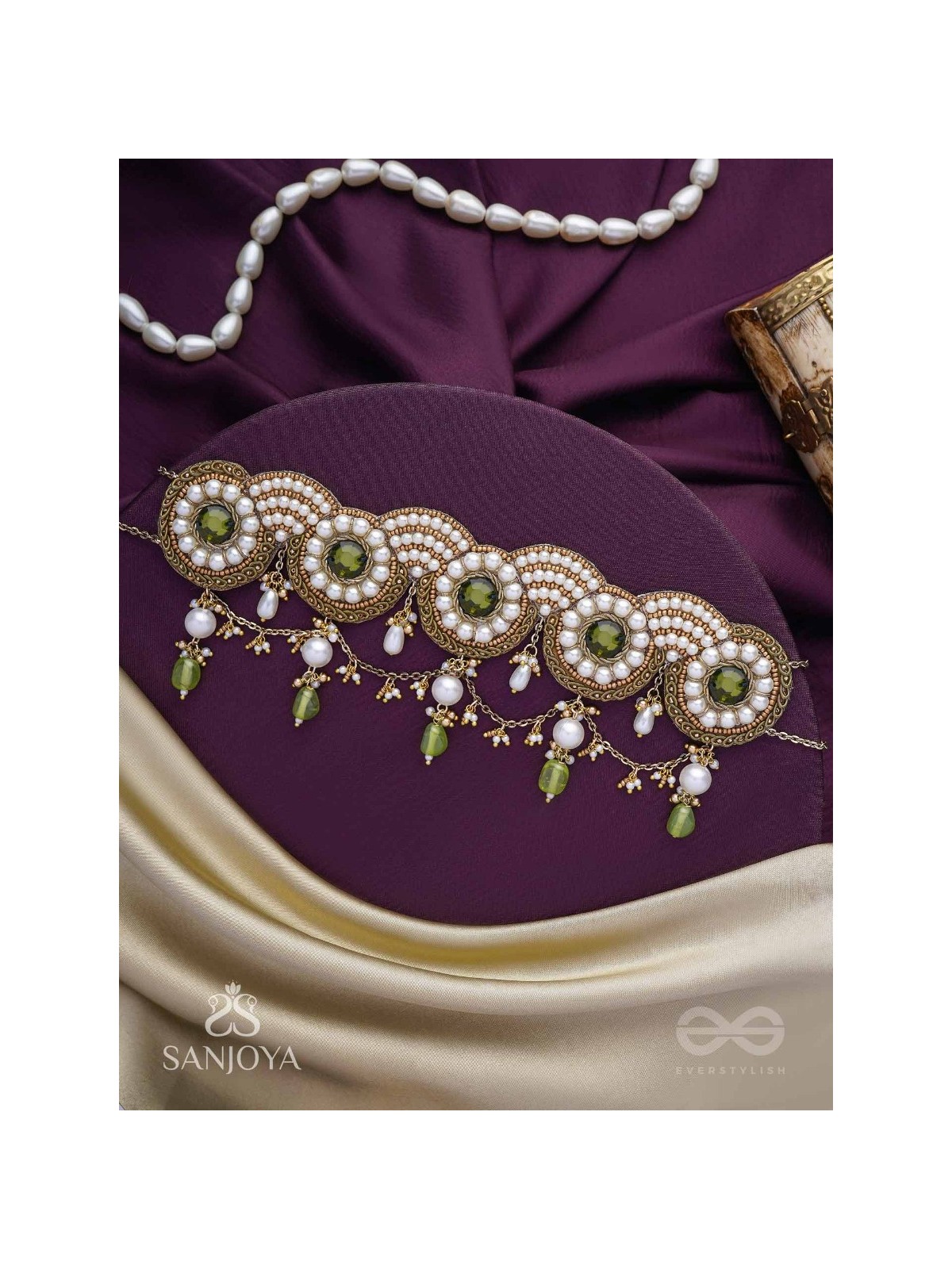 Pradavya - The Goddess Glamour - Stones, Beads And Pearls Hand Embroidered Neckpiece