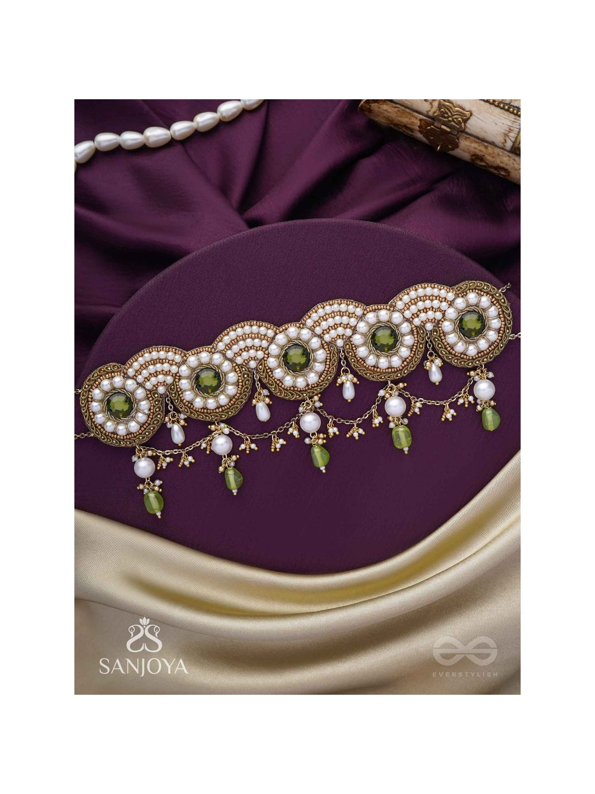 Pradavya - The Goddess Glamour - Stones, Beads And Pearls Hand Embroidered Neckpiece