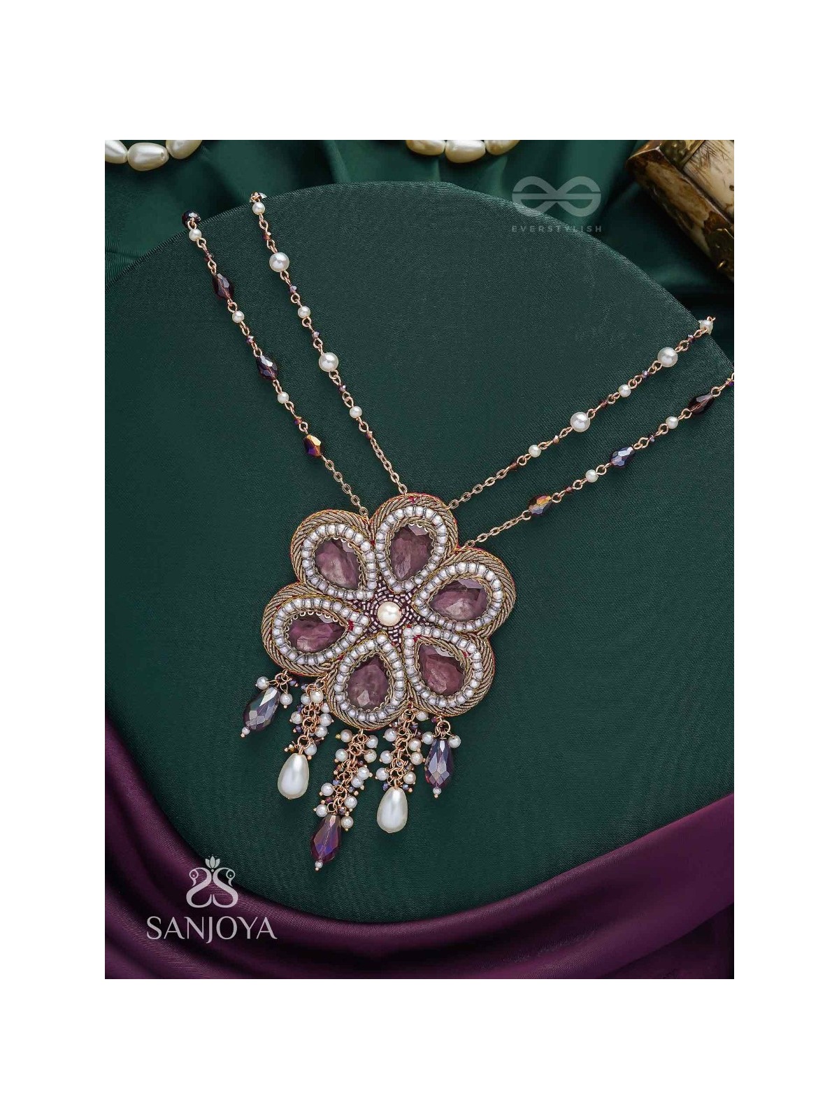 Bahukusumita - The Garden Gala - Stone, Beads And Pearls Hand Embroidered Neckpiece