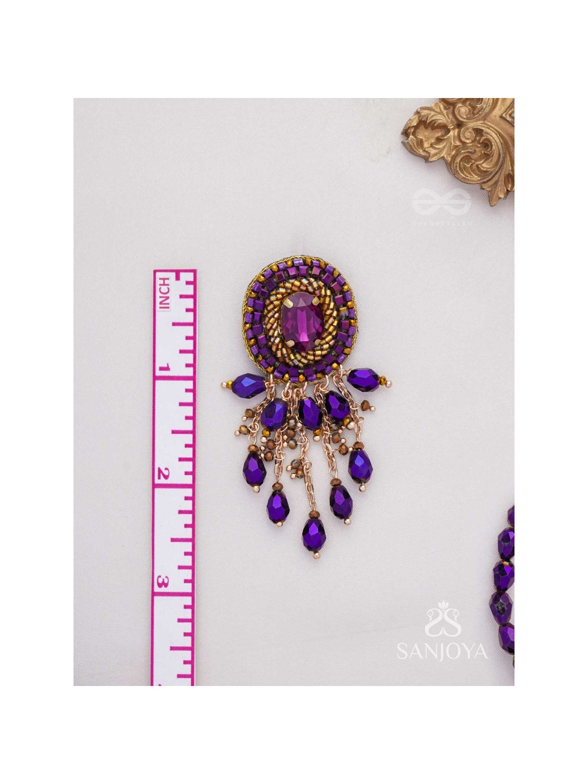 Anisam - The Shining Night - Stone, Beads And Glass Drops Hand Embroidered Earrings
