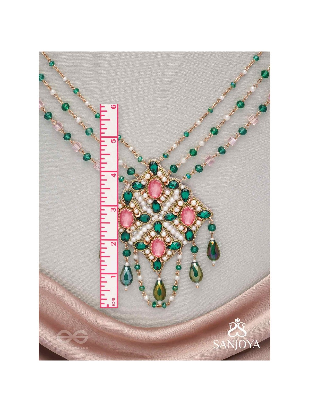 Grismapushpi - Blossoming In Summer - Stone, Beads, Pearls And Glass Drops Hand Embroidered Neckpiece