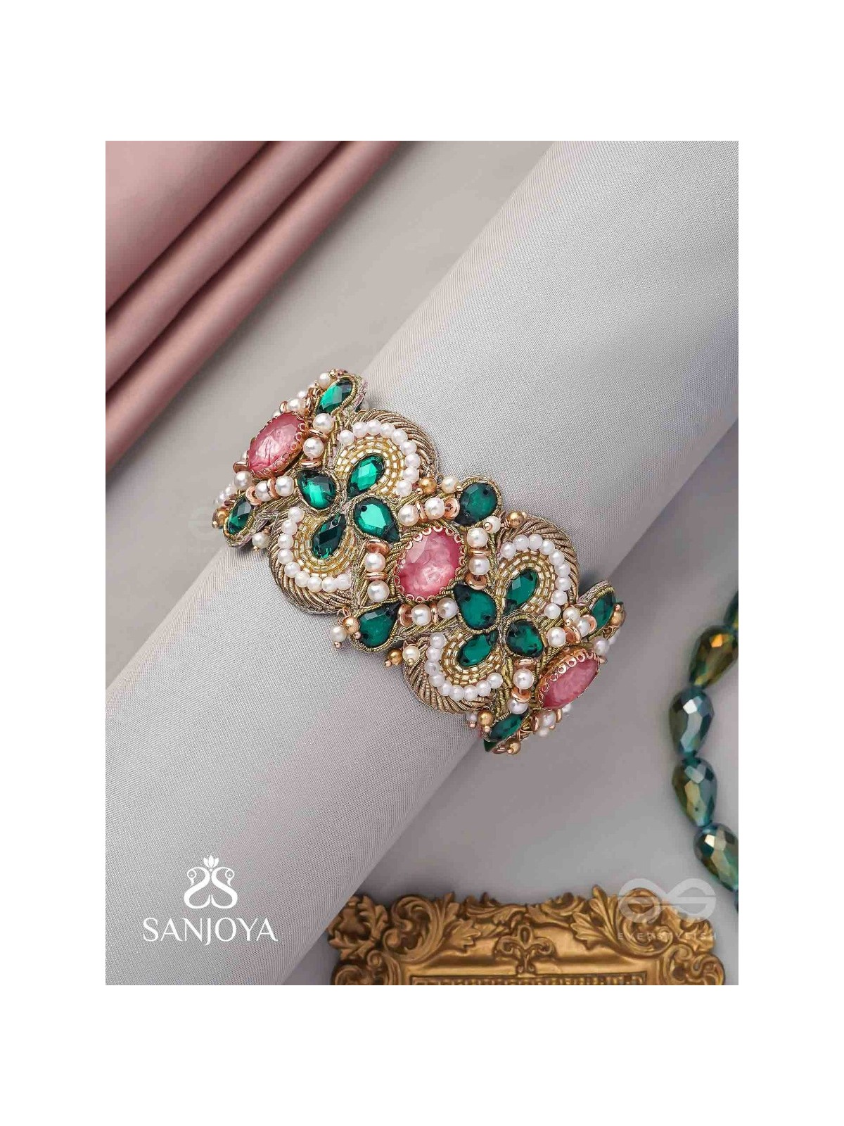 Savitra - The Spring Flowers - Stones And Beads Hand Embroidered Bangle 