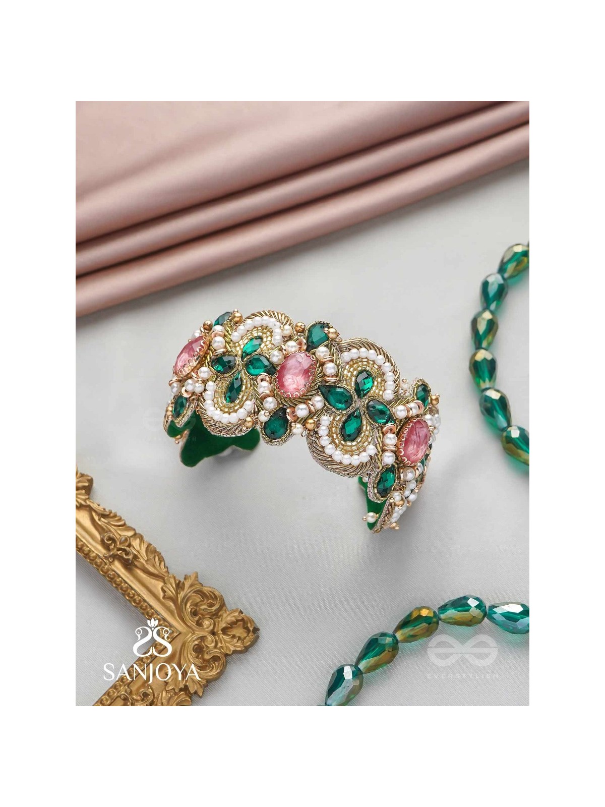 Savitra - The Spring Flowers - Stones And Beads Hand Embroidered Bangle 