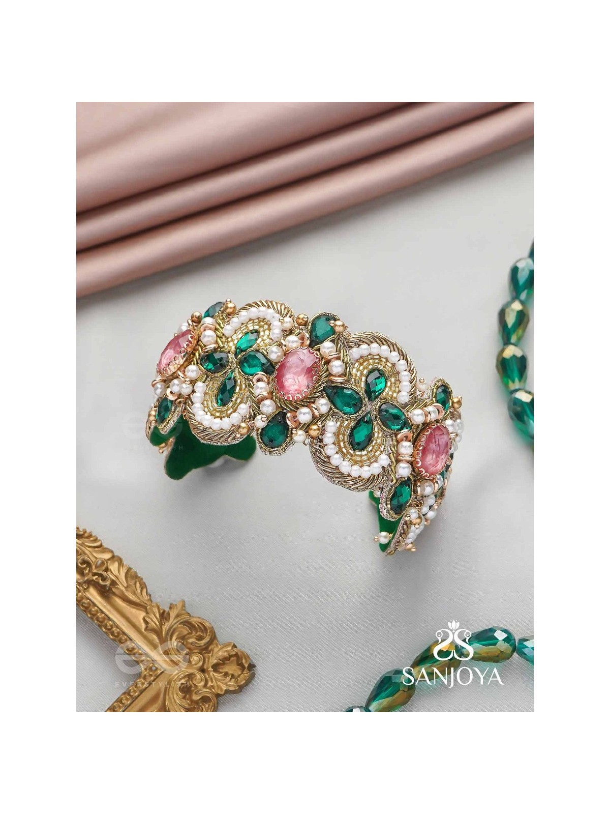 Savitra - The Spring Flowers - Stones And Beads Hand Embroidered Bangle 