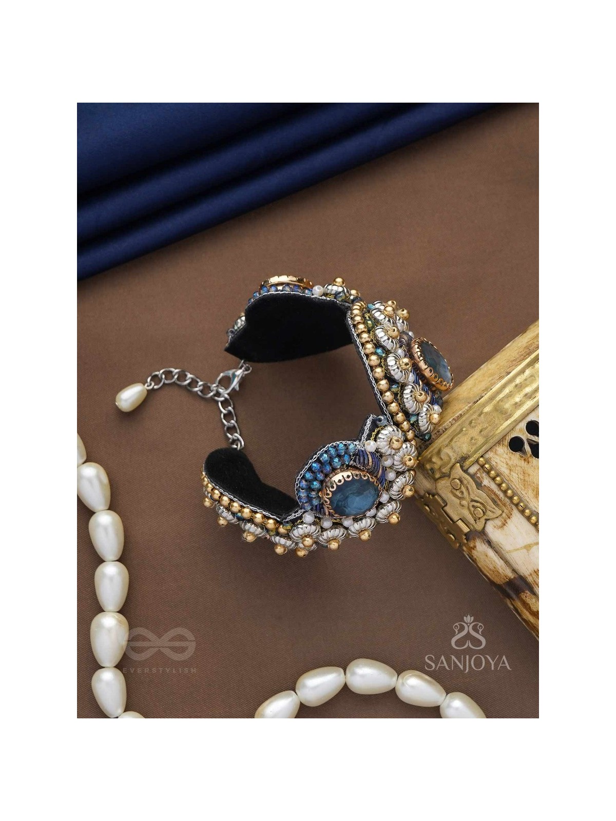 Aadhvara - The Celestial Skies - Stone And Beads Hand Embroidered Cuff Bracelet