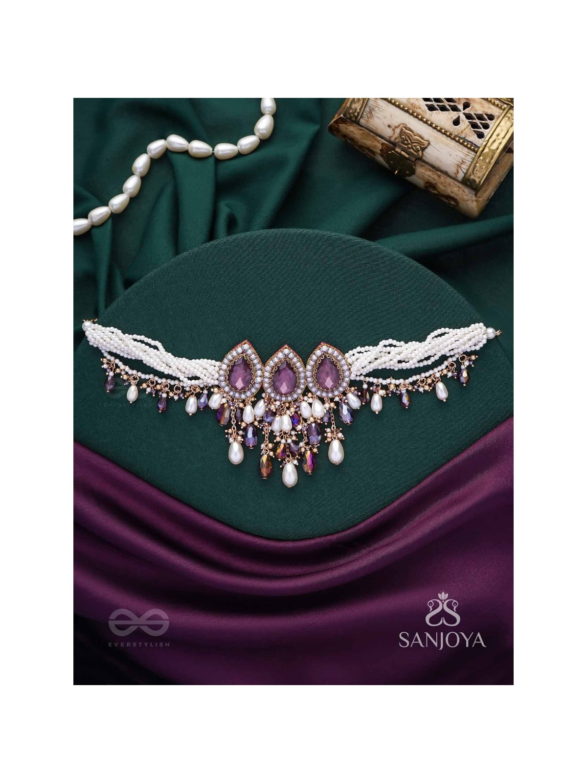 Syamatva - The Sparkling Night - Stone, Beads And Pearls Hand Embroidered Neckpiece