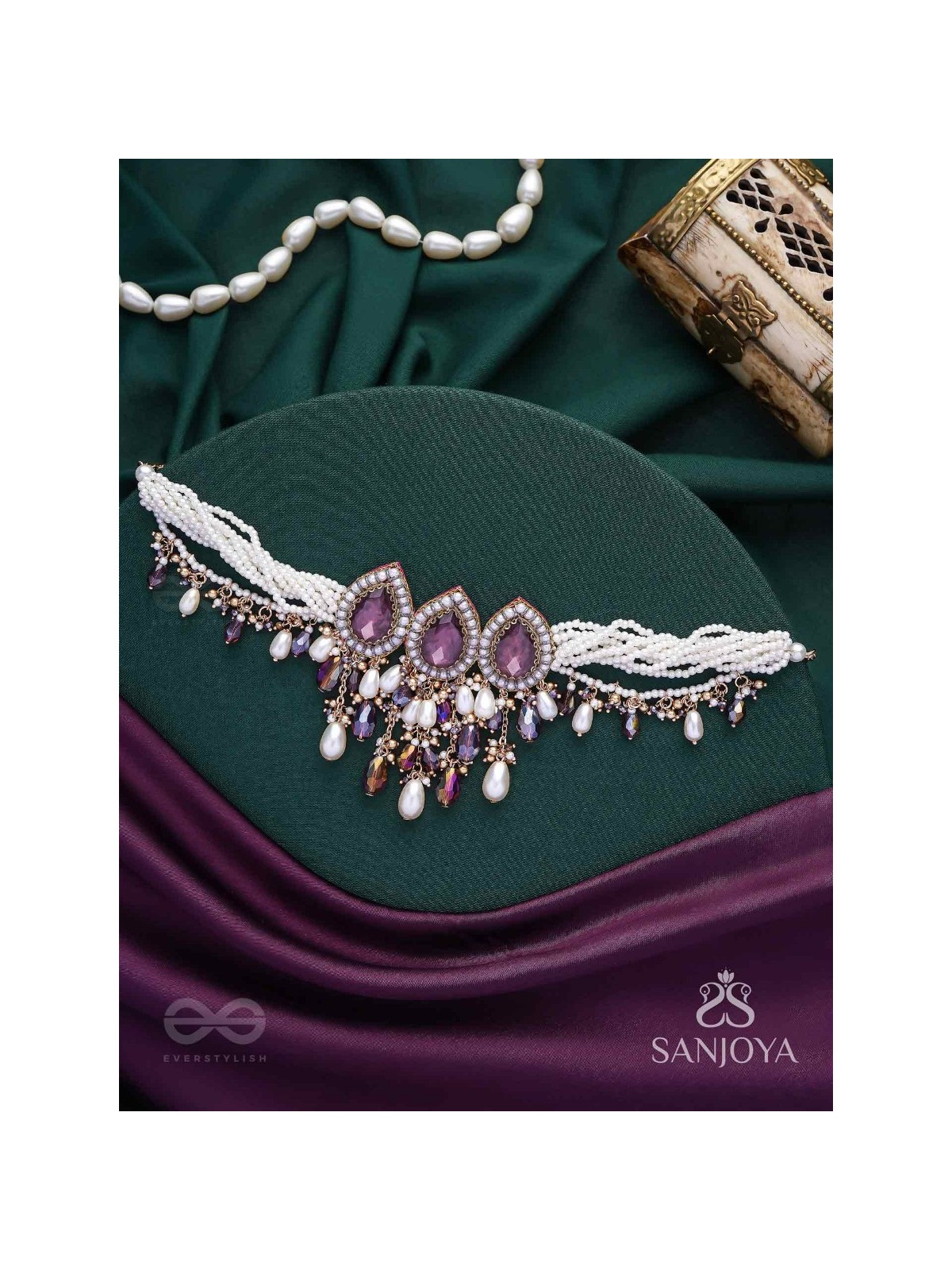 Syamatva - The Sparkling Night - Stone, Beads And Pearls Hand Embroidered Neckpiece