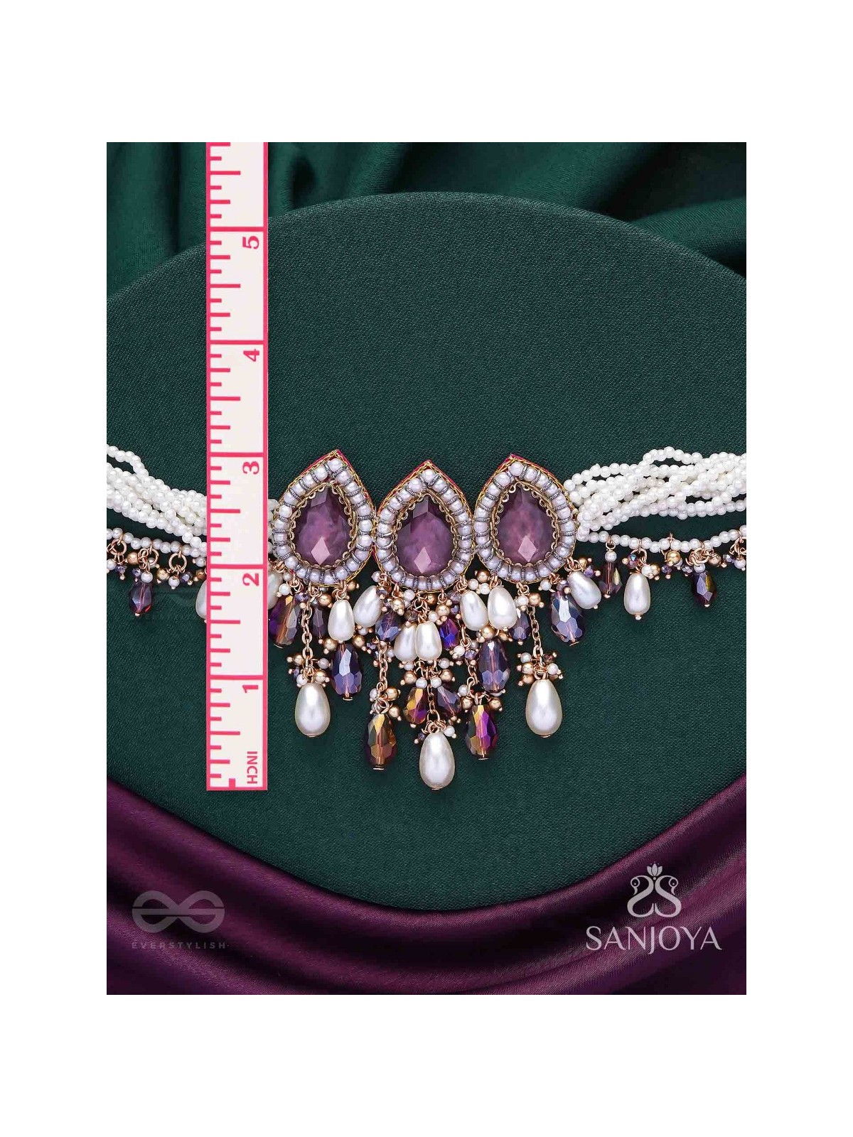 Syamatva - The Sparkling Night - Stone, Beads And Pearls Hand Embroidered Neckpiece