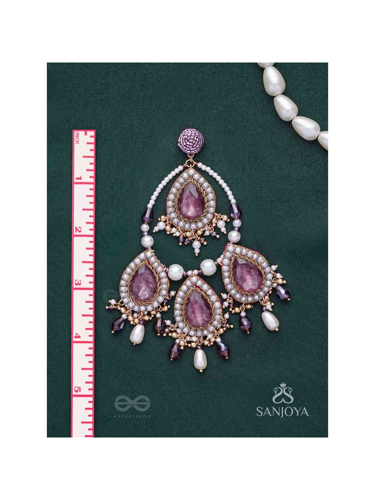 Viruda - Blushing Majesty - Stone And Beads Hand Embroidered Earrings