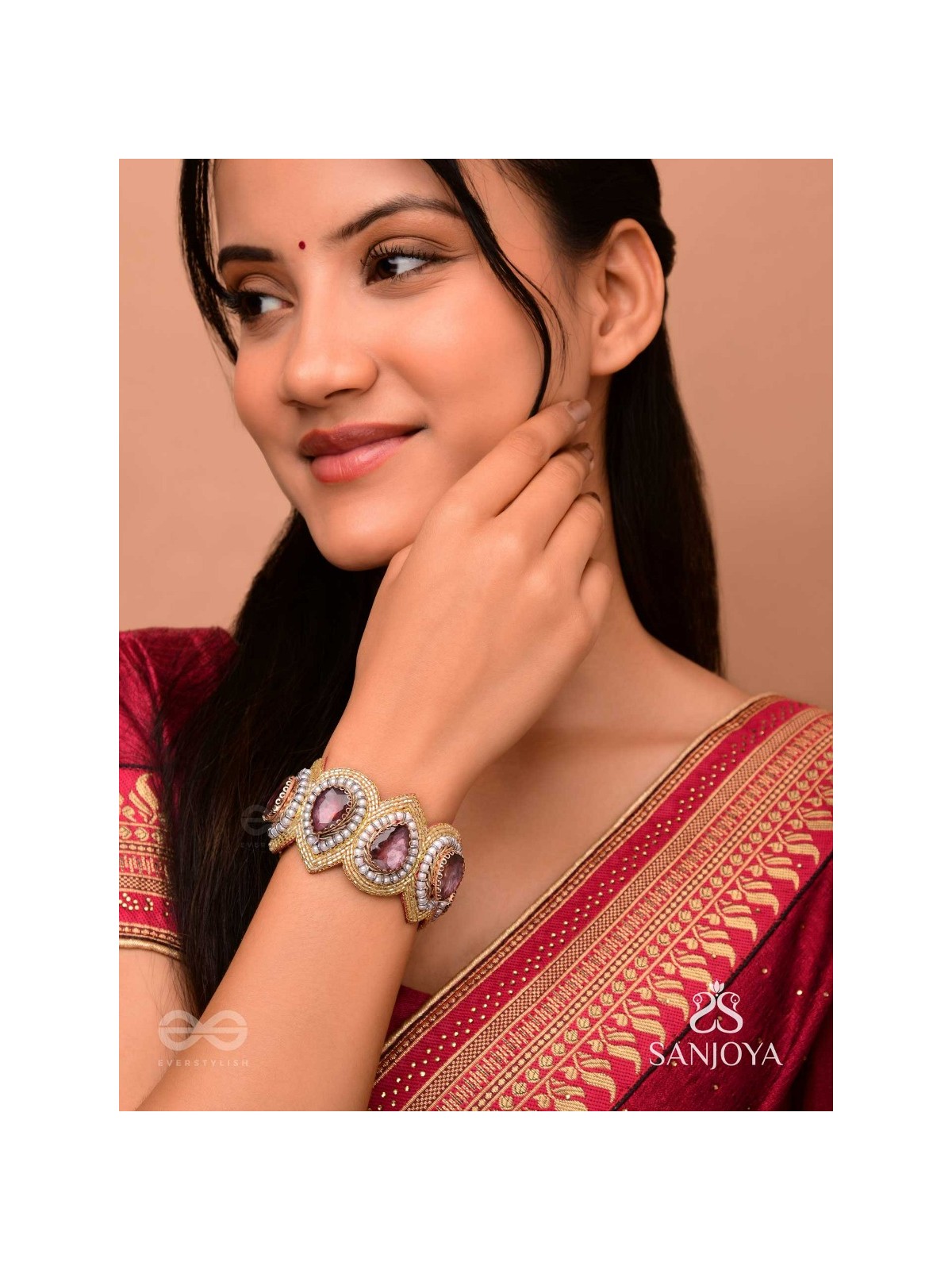 Pratijna - The Glowing Glamour - Stone, Beads And Cutdana Hand Embroidered Cuff Bracelet