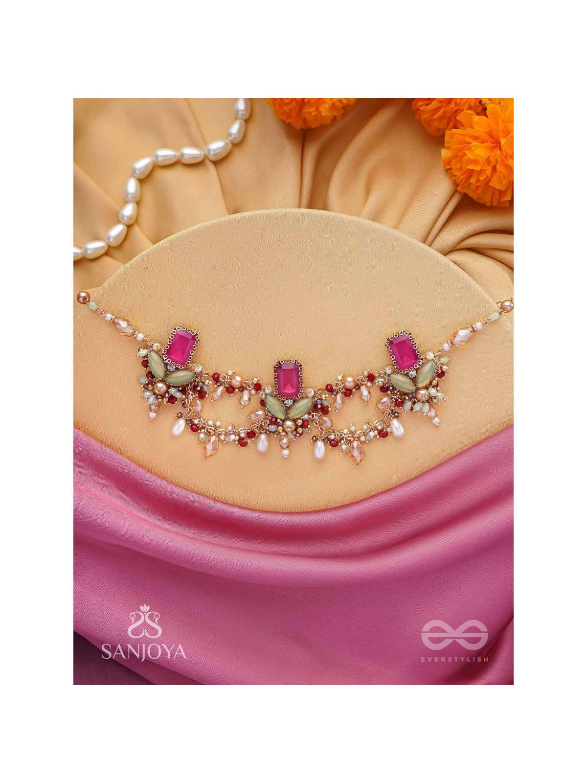 Asita - The Regal Orchid - Stones, Beads And Pearls Hand Embroidered Neckpiece