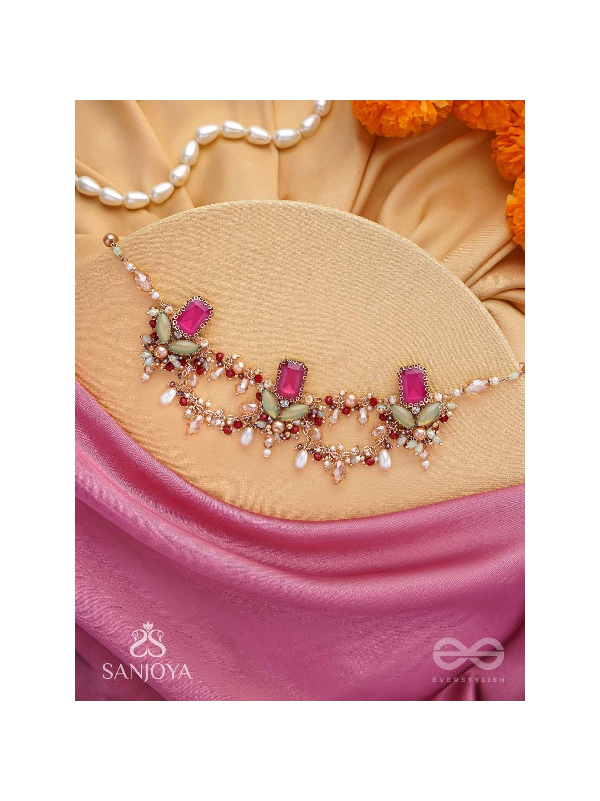 Asita - The Regal Orchid - Stones, Beads And Pearls Hand Embroidered Neckpiece