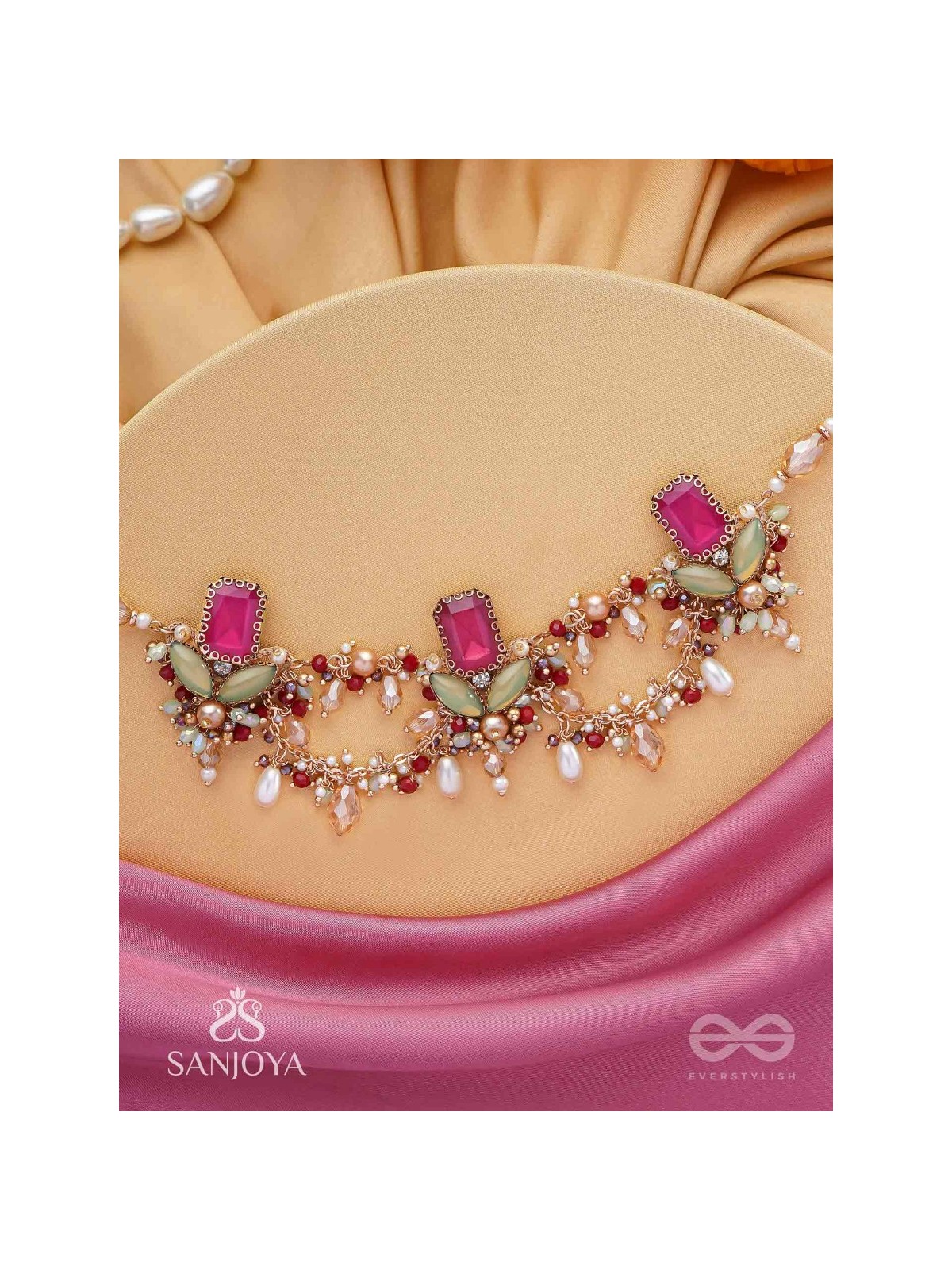 Asita - The Regal Orchid - Stones, Beads And Pearls Hand Embroidered Neckpiece