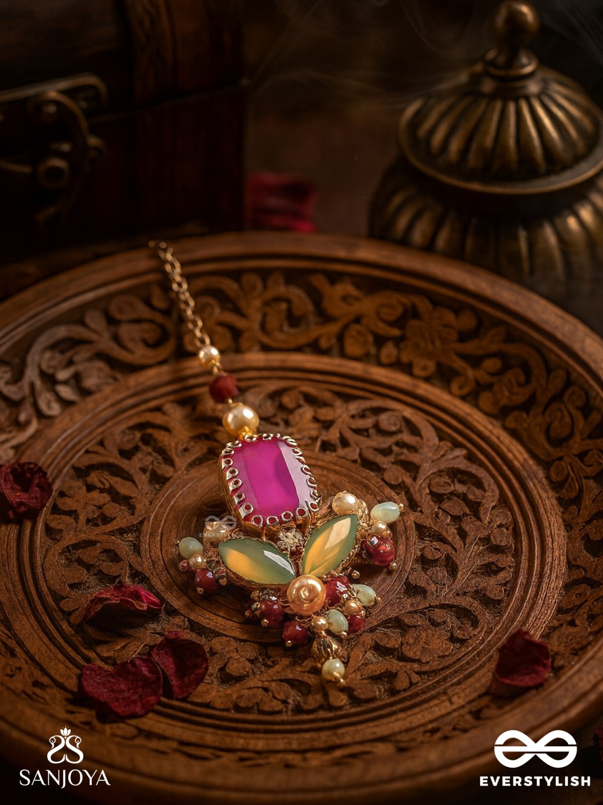 Madhudyana - Garden Of Spring - Stone And Beads Hand Embroidered Maangtika