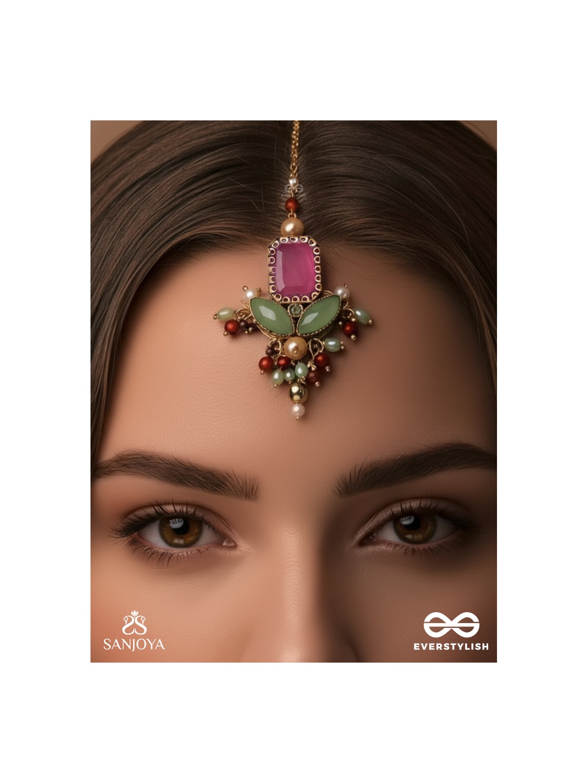 Madhudyana - Garden Of Spring - Stone And Beads Hand Embroidered Maangtika