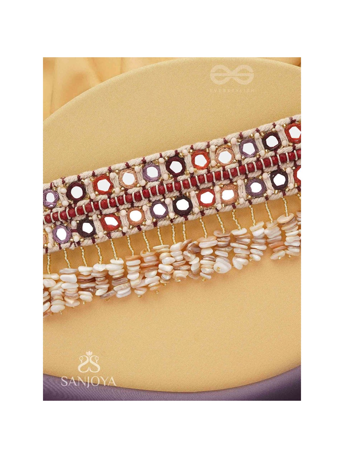 Revata - Hues Of Ocean - Mirror And Resham Hand Embroidered Neckpiece